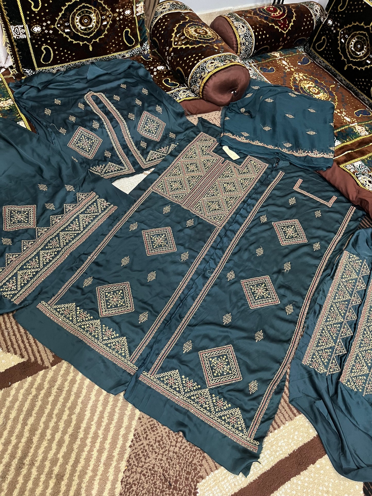Balochi Kurta Danim Green 3 pcs (Unstitched/Stitched Both available)