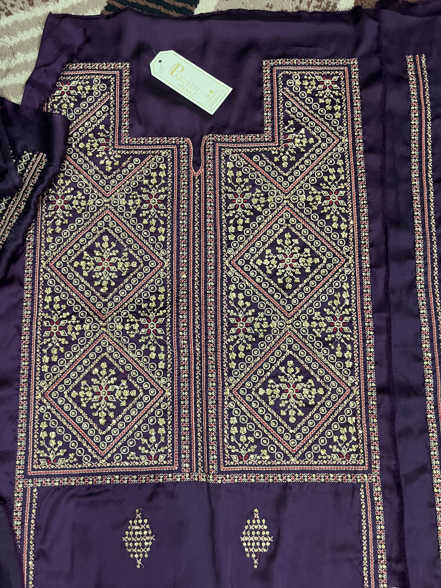 Balochi Kurta Purple 3 pcs (Unstitched/Stitched Both available)
