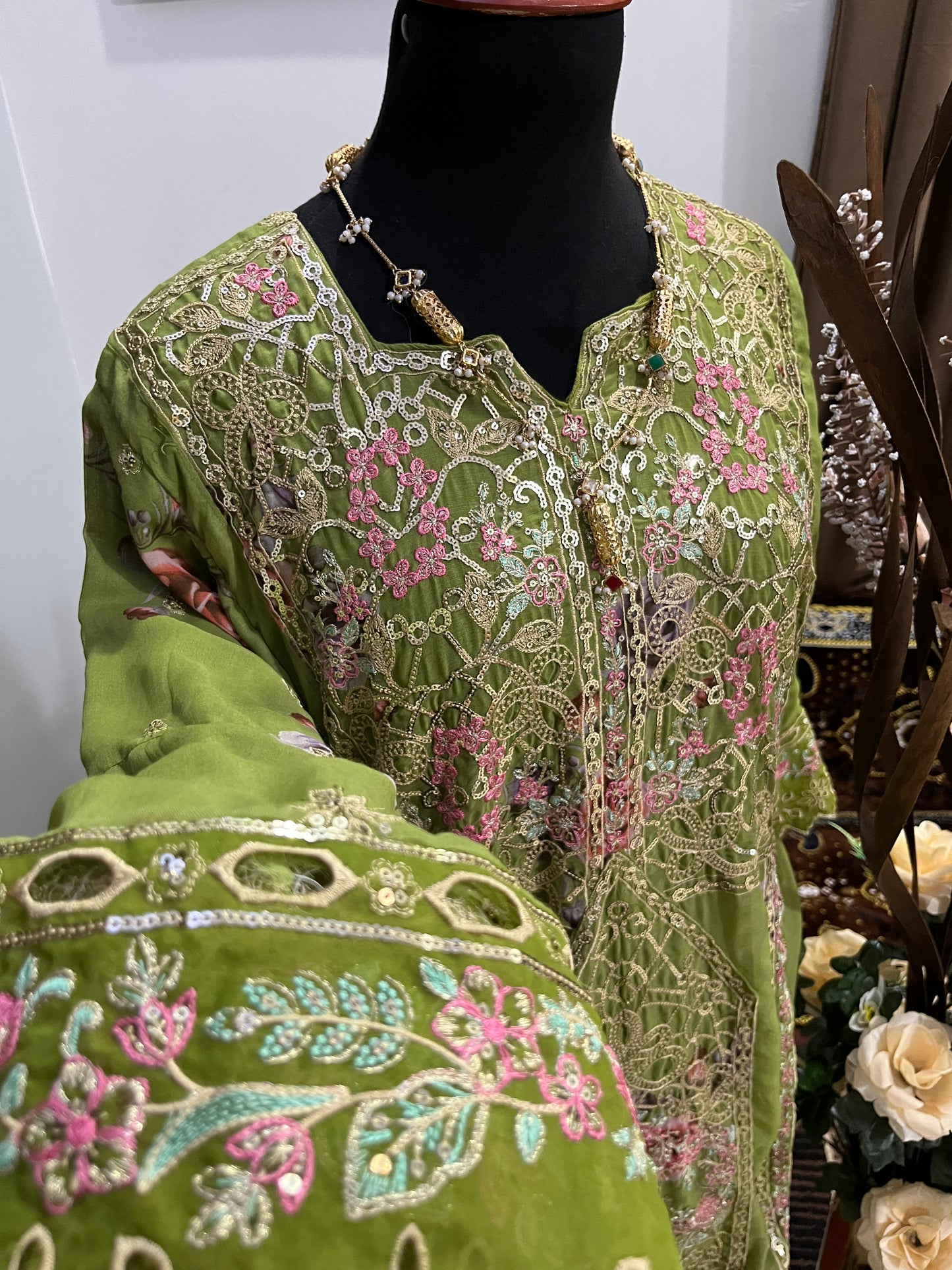 Balochi Dress Laserkari Green