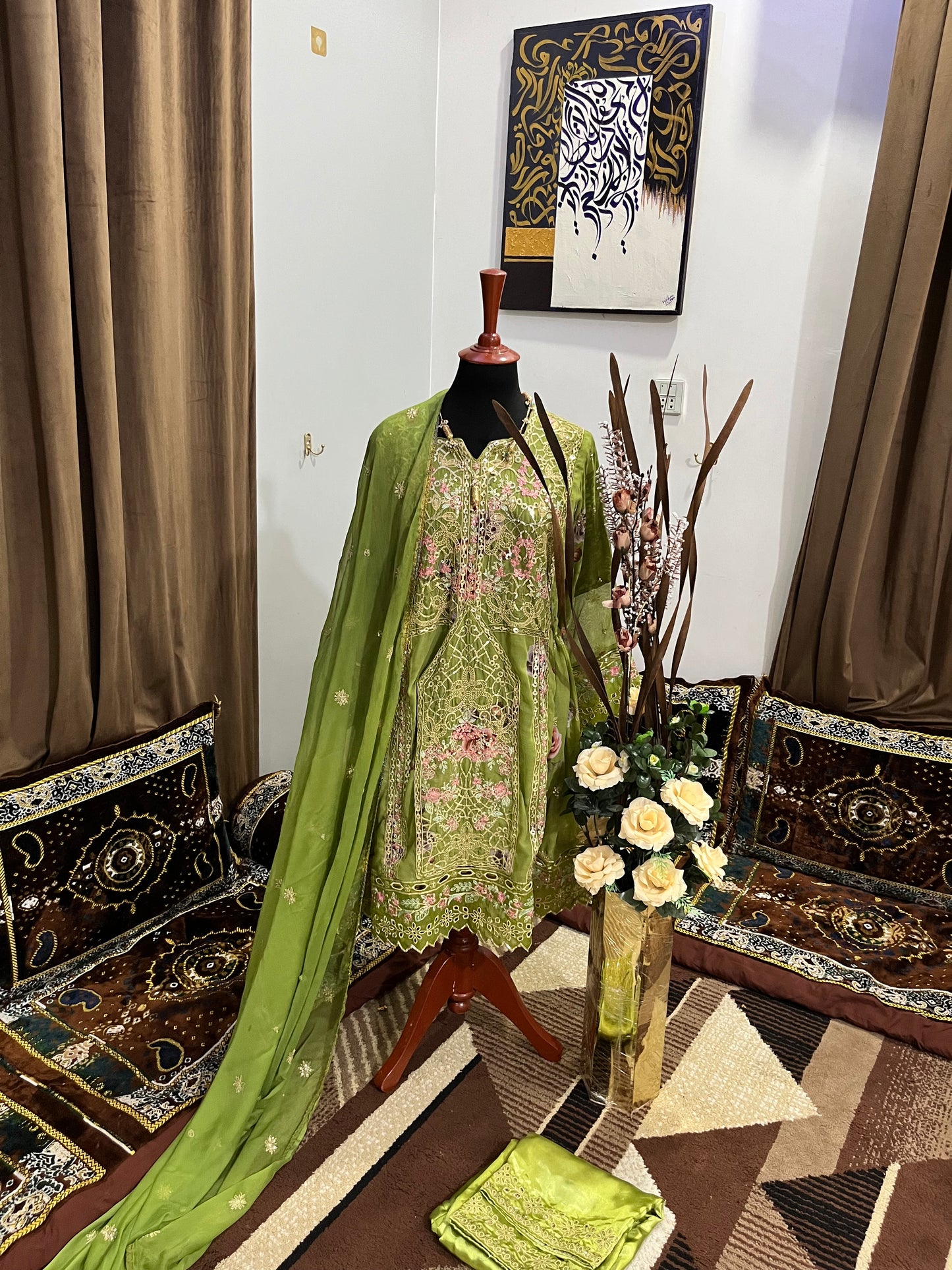 Balochi Dress Laserkari Green