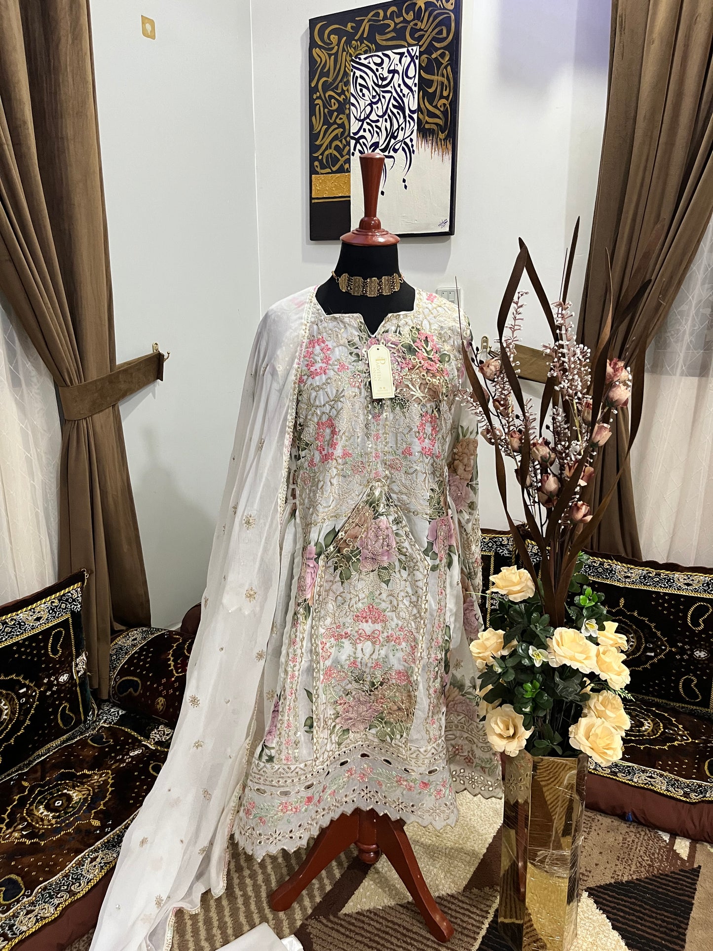 Balochi Dress Laserkari White