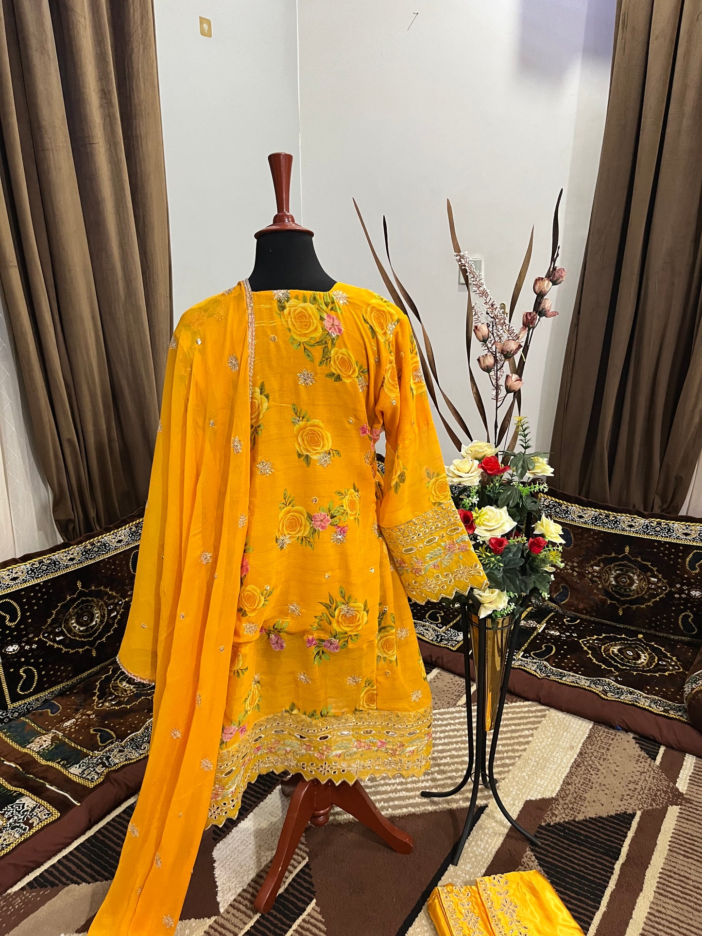 Balochi Dress Laserkari Yellow