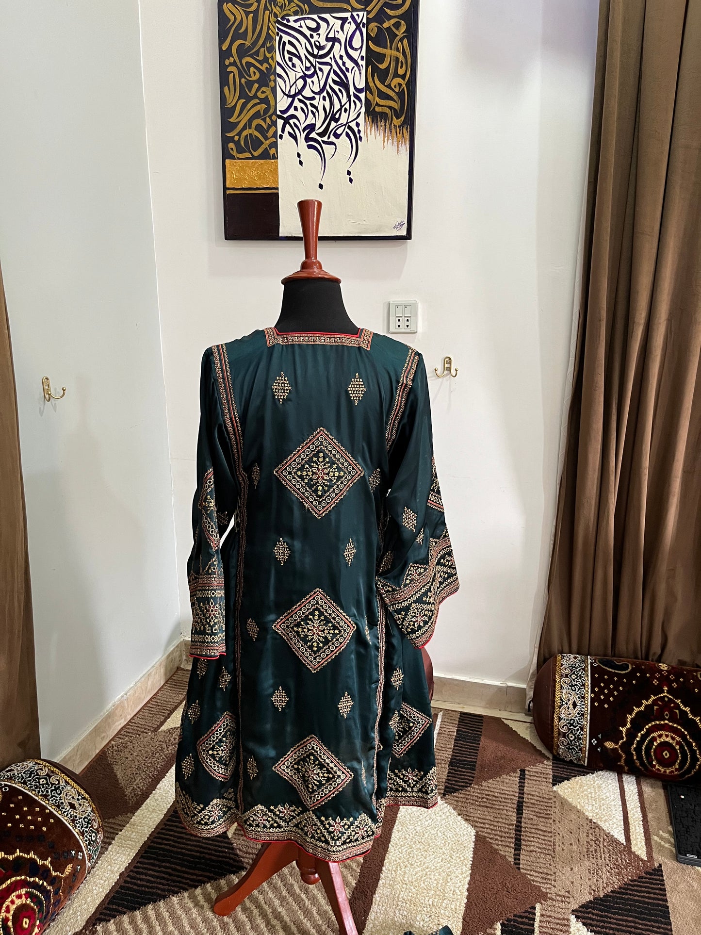 Balochi Dress ChikanKari Danim Green By Manahil & Merab