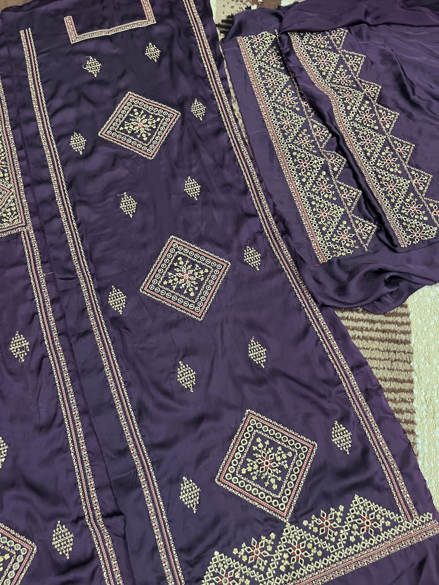 Balochi Kurta Purple 3 pcs (Unstitched/Stitched Both available)
