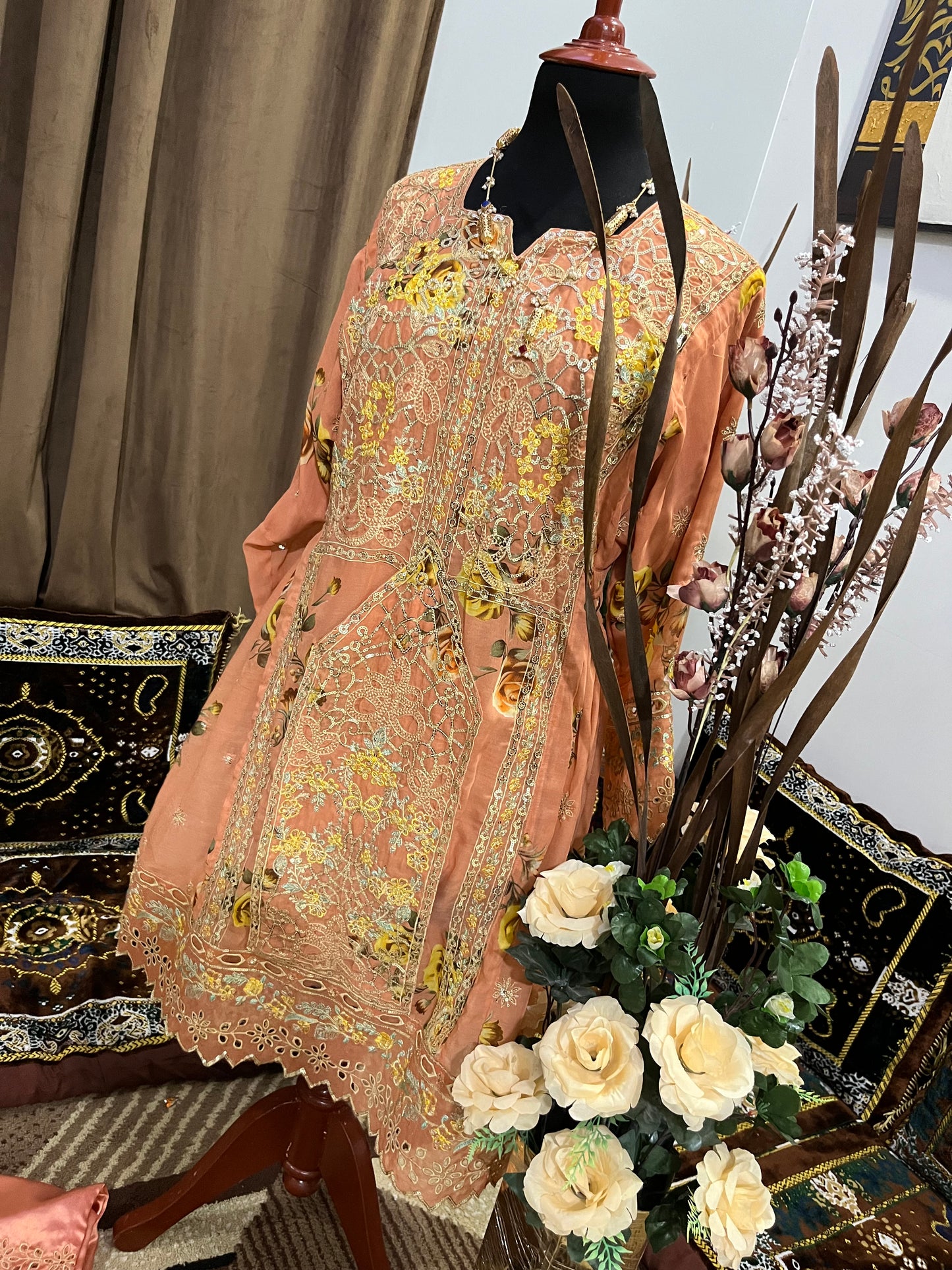 Balochi Dress Laserkari Peach