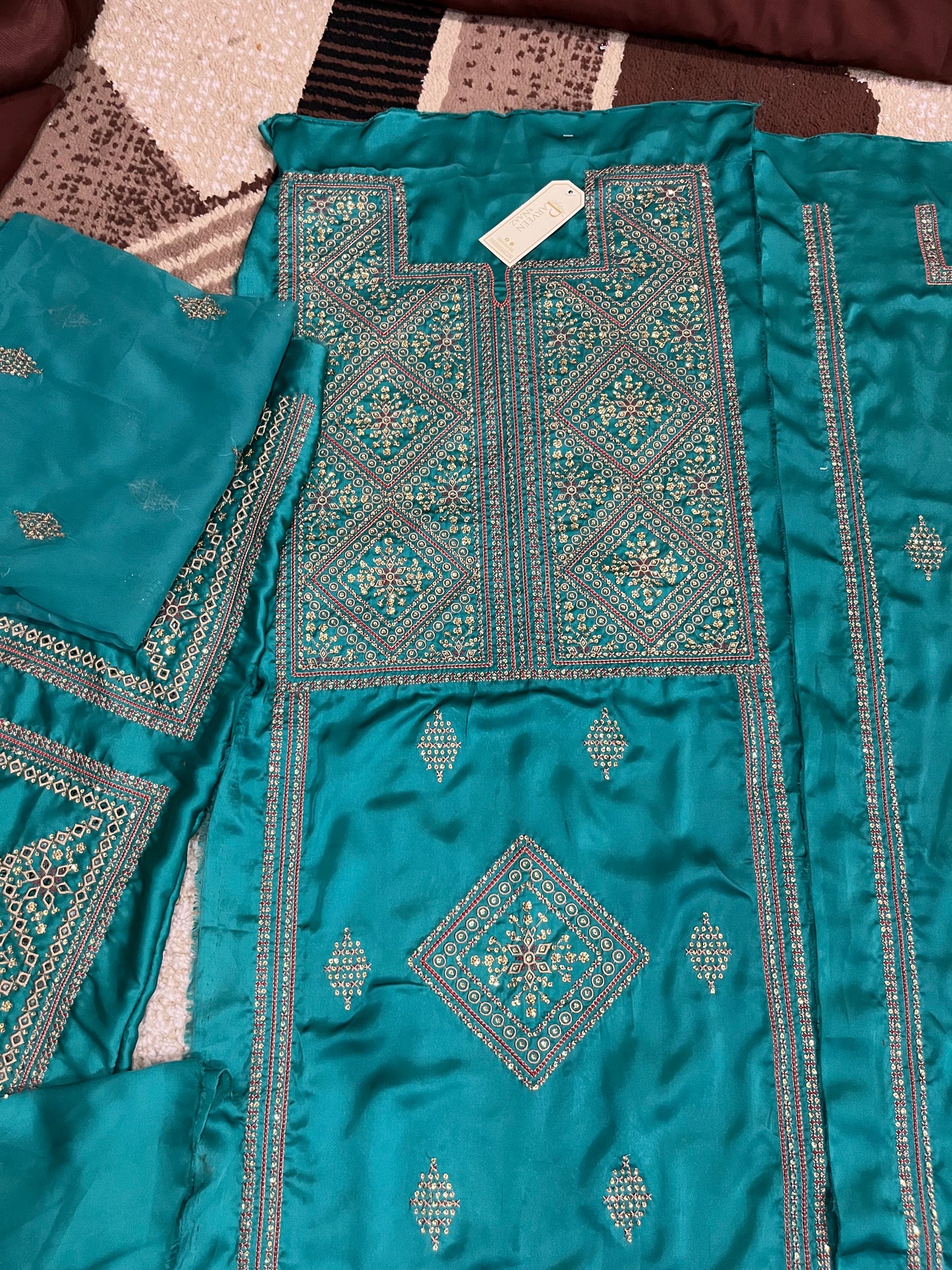 Balochi Kurta Ferozi 3 pcs (Unstitched/Stitched Both available)