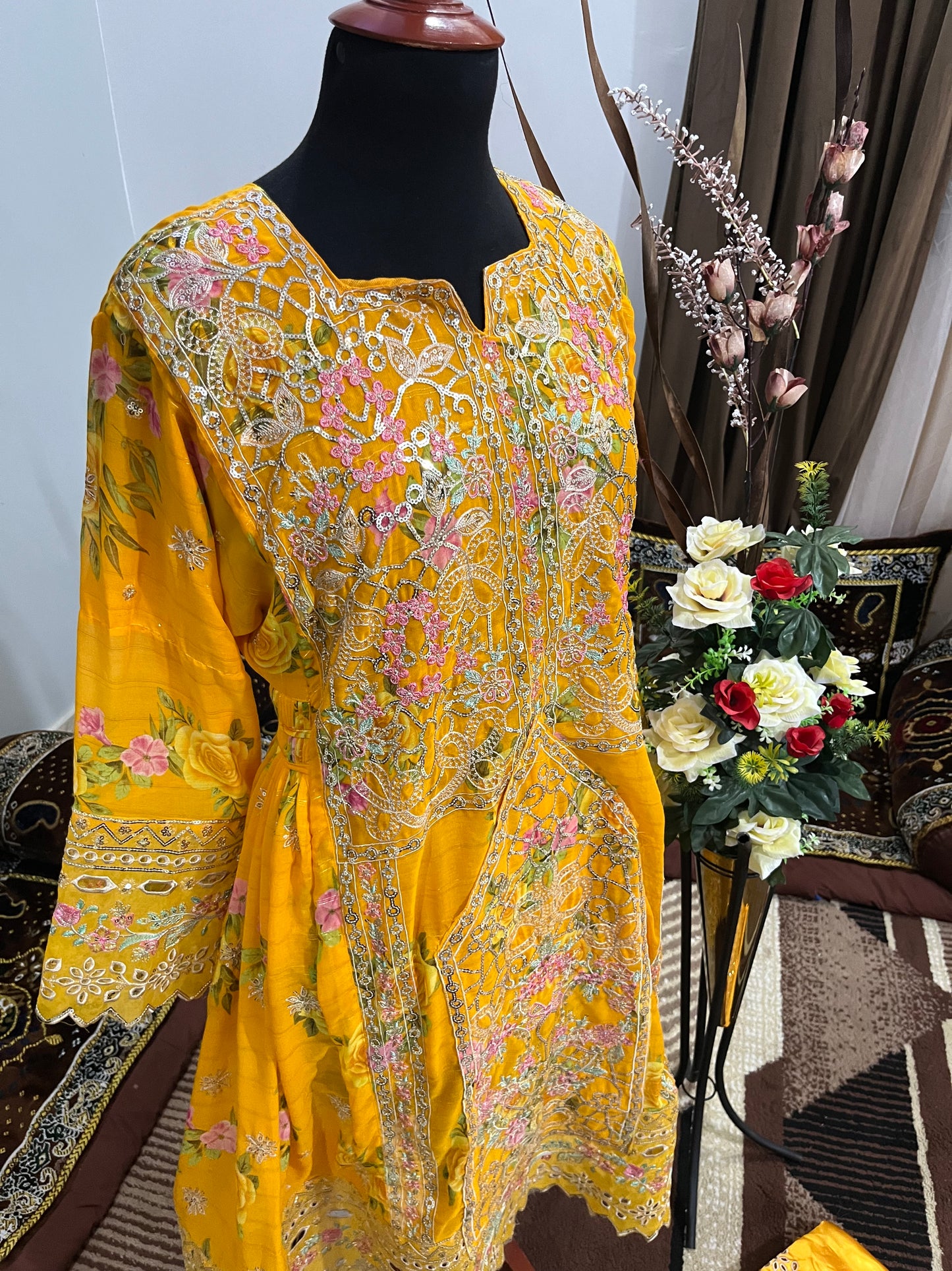 Balochi Dress Laserkari Yellow