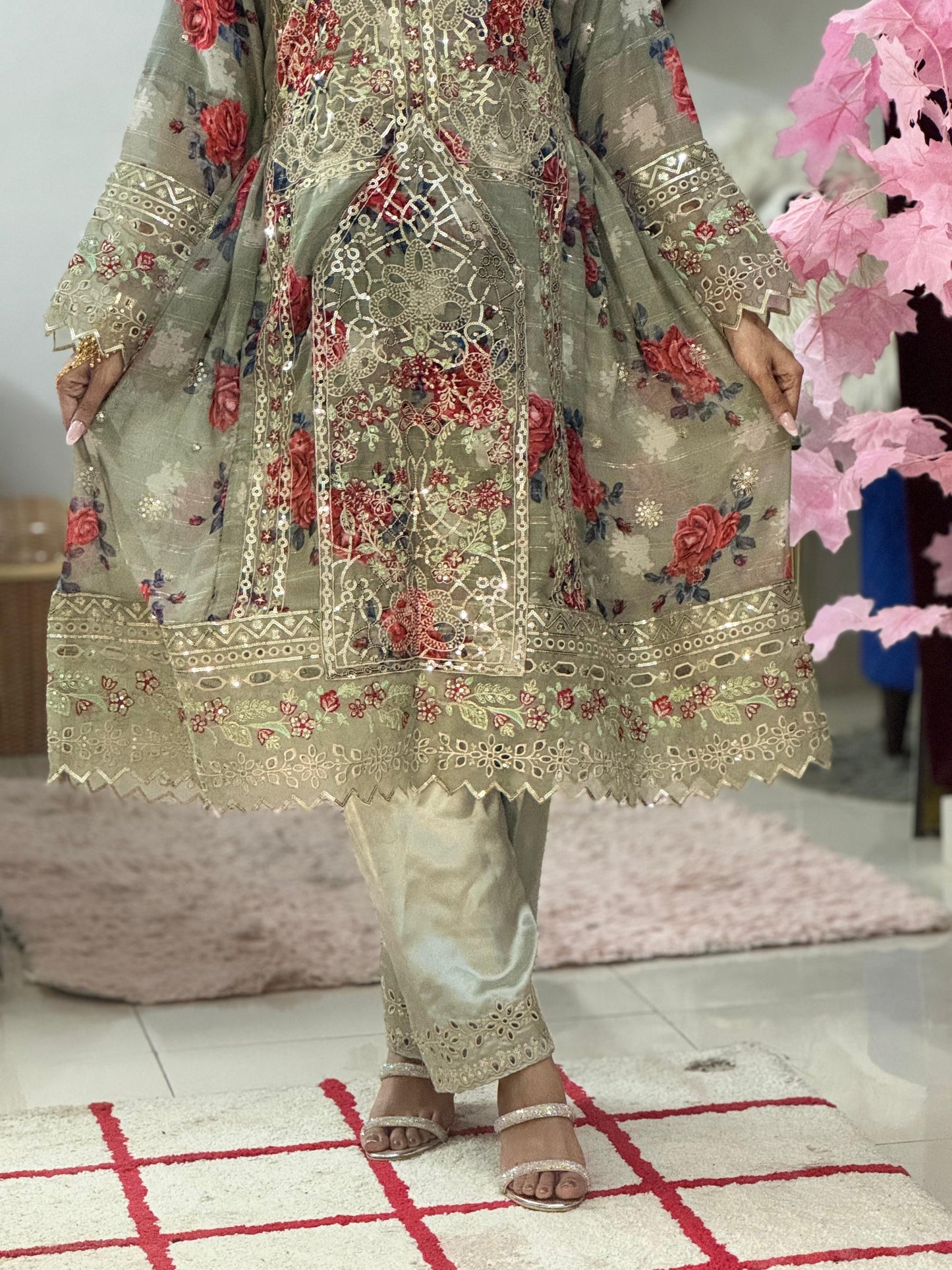 Balochi Dress Laserkari Grey
