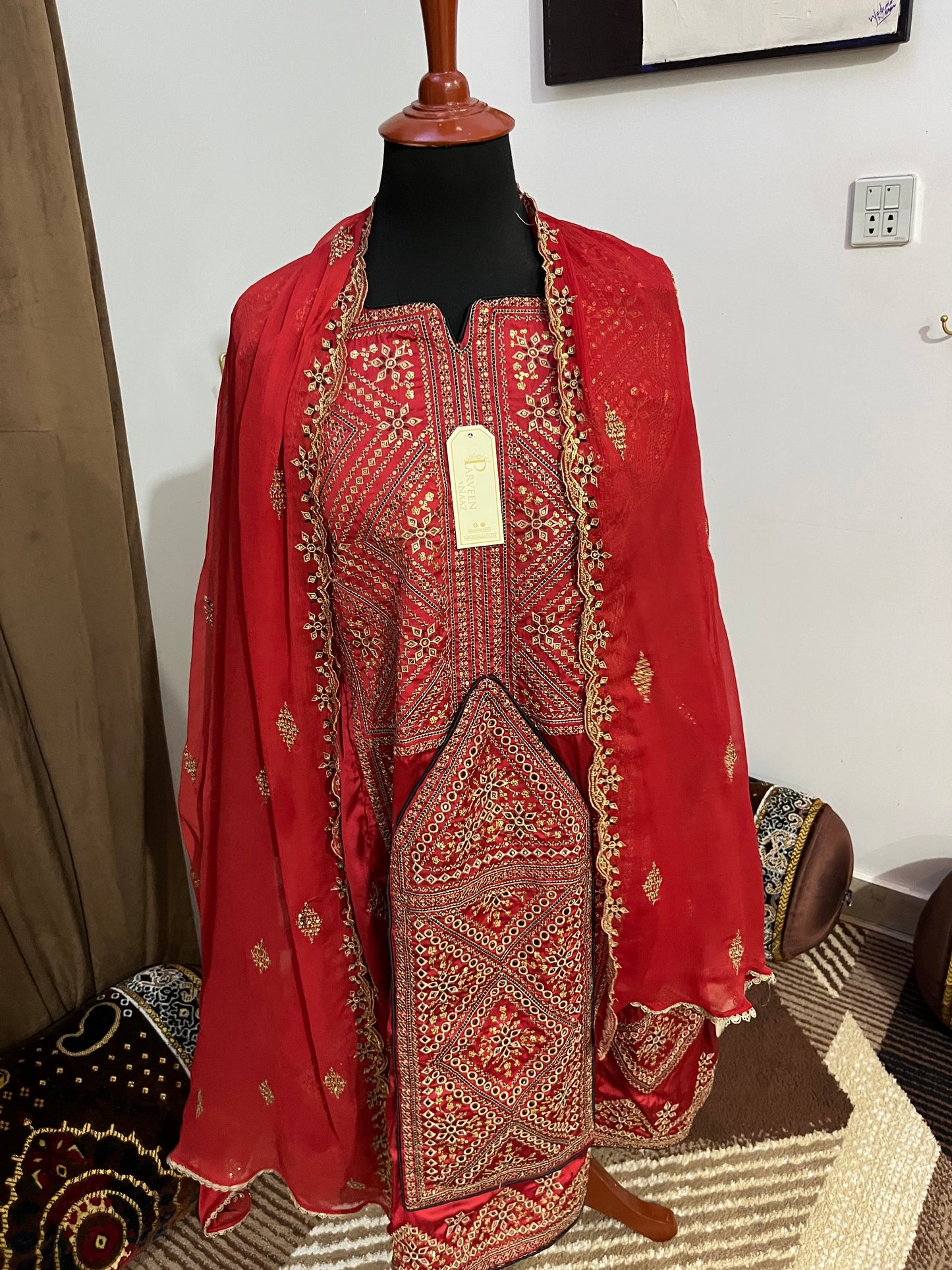 Balochi Dress ChikanKari Red By Manahil & Merab
