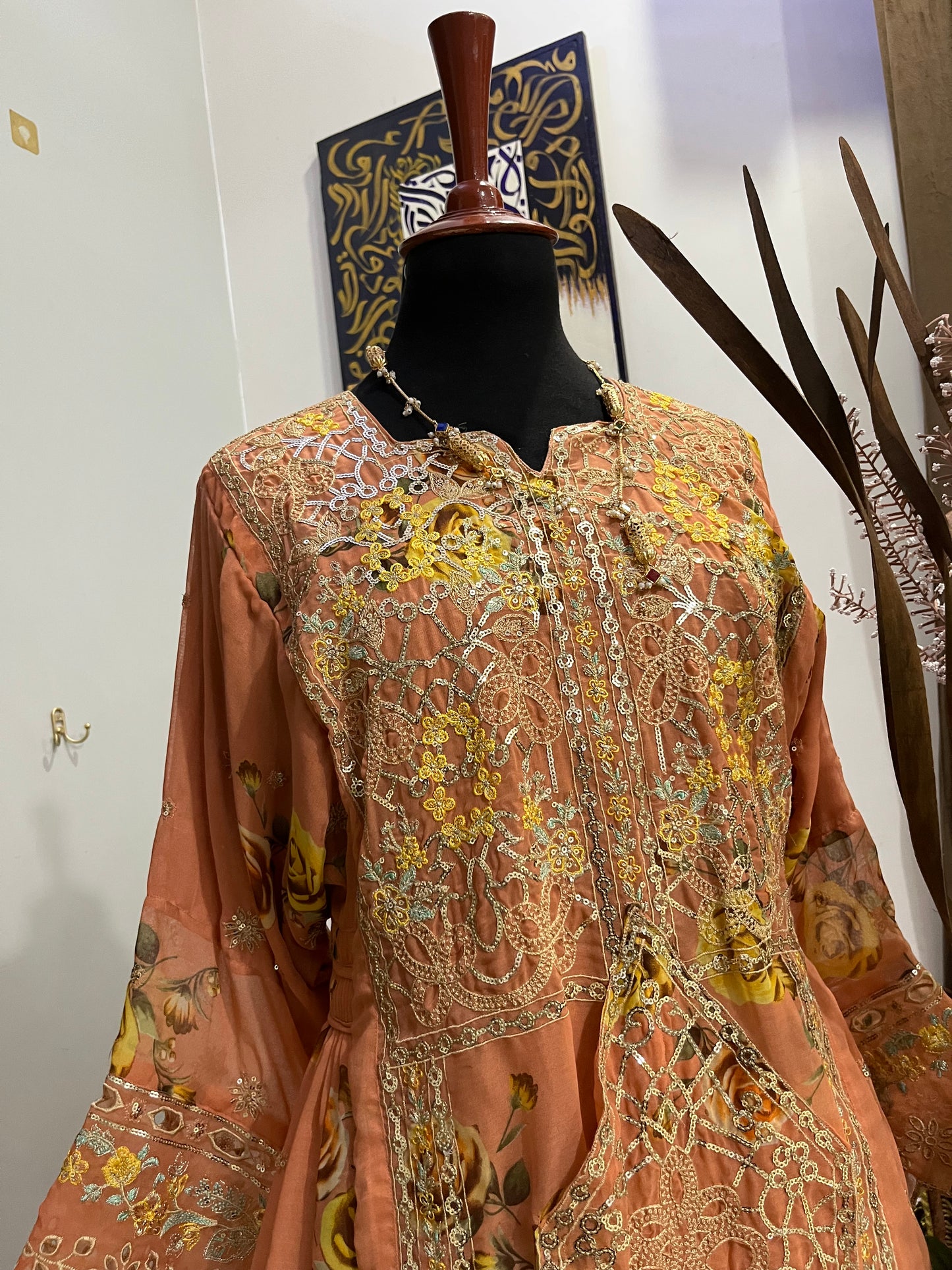 Balochi Dress Laserkari Peach