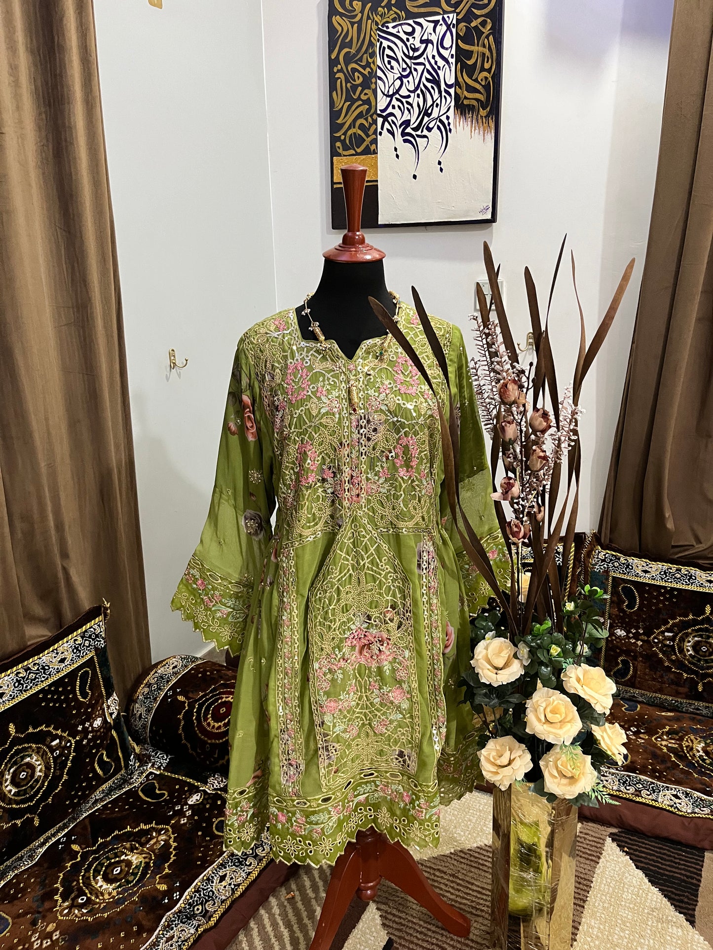 Balochi Dress Laserkari Green