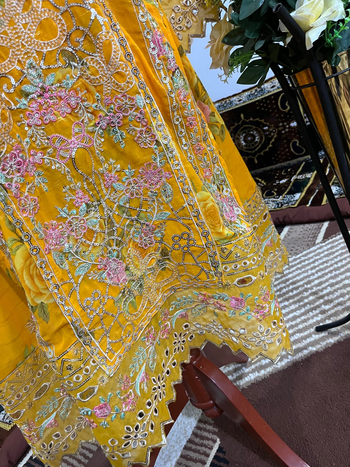 Balochi Dress Laserkari Yellow