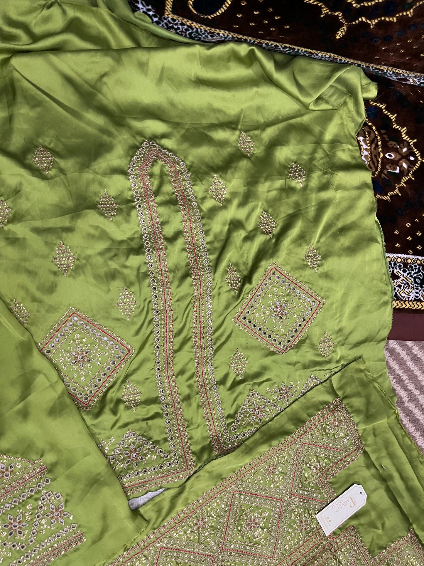 Balochi Kurta Parrot Green 3 pcs (Unstitched/Stitched Both available)