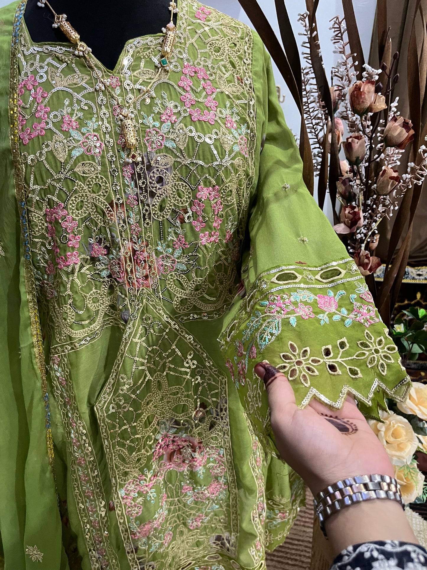 Balochi Dress Laserkari Green