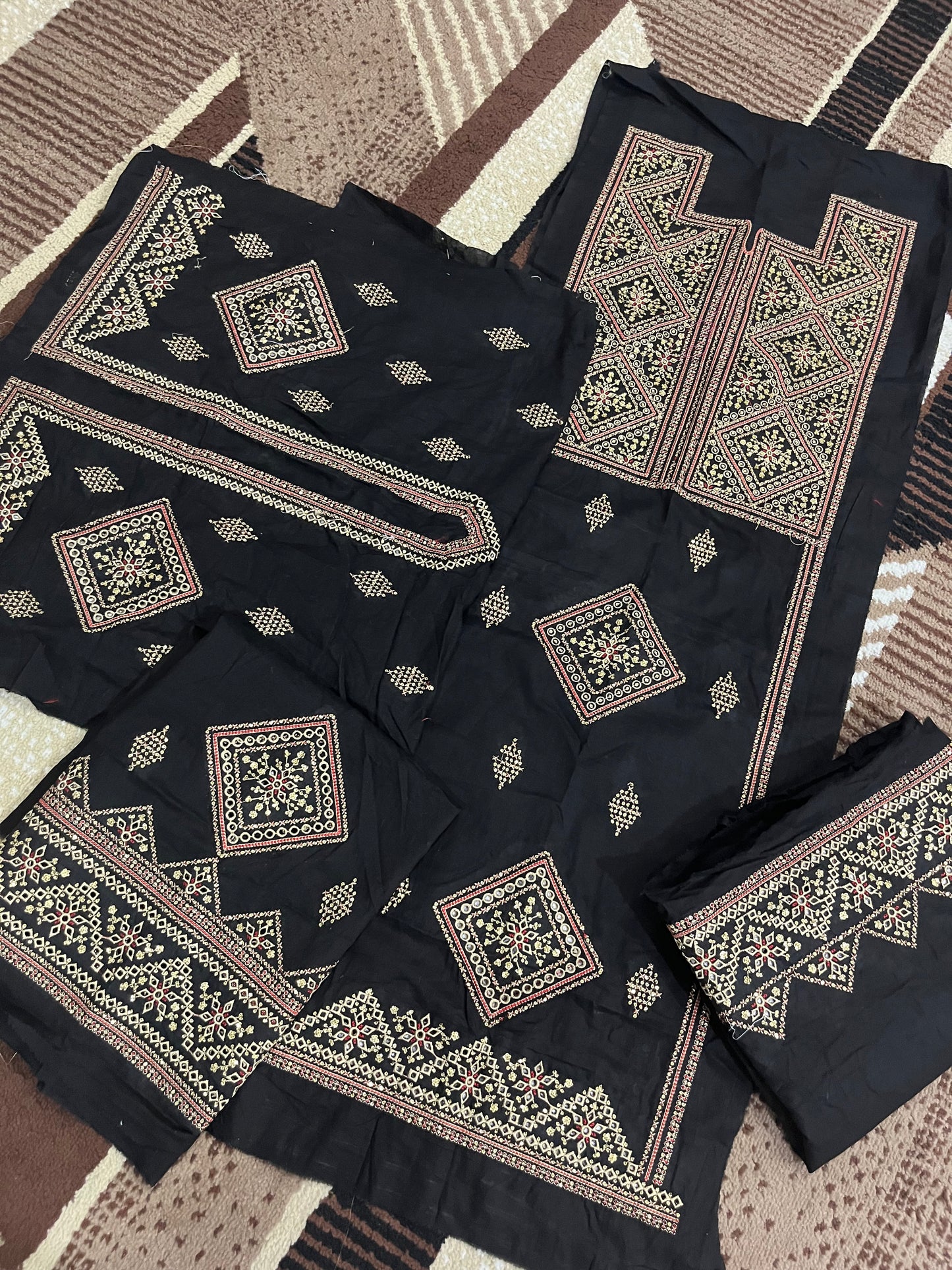 Balochi Kurta 3 pcs Black (Unstitched/Stitched Both available)