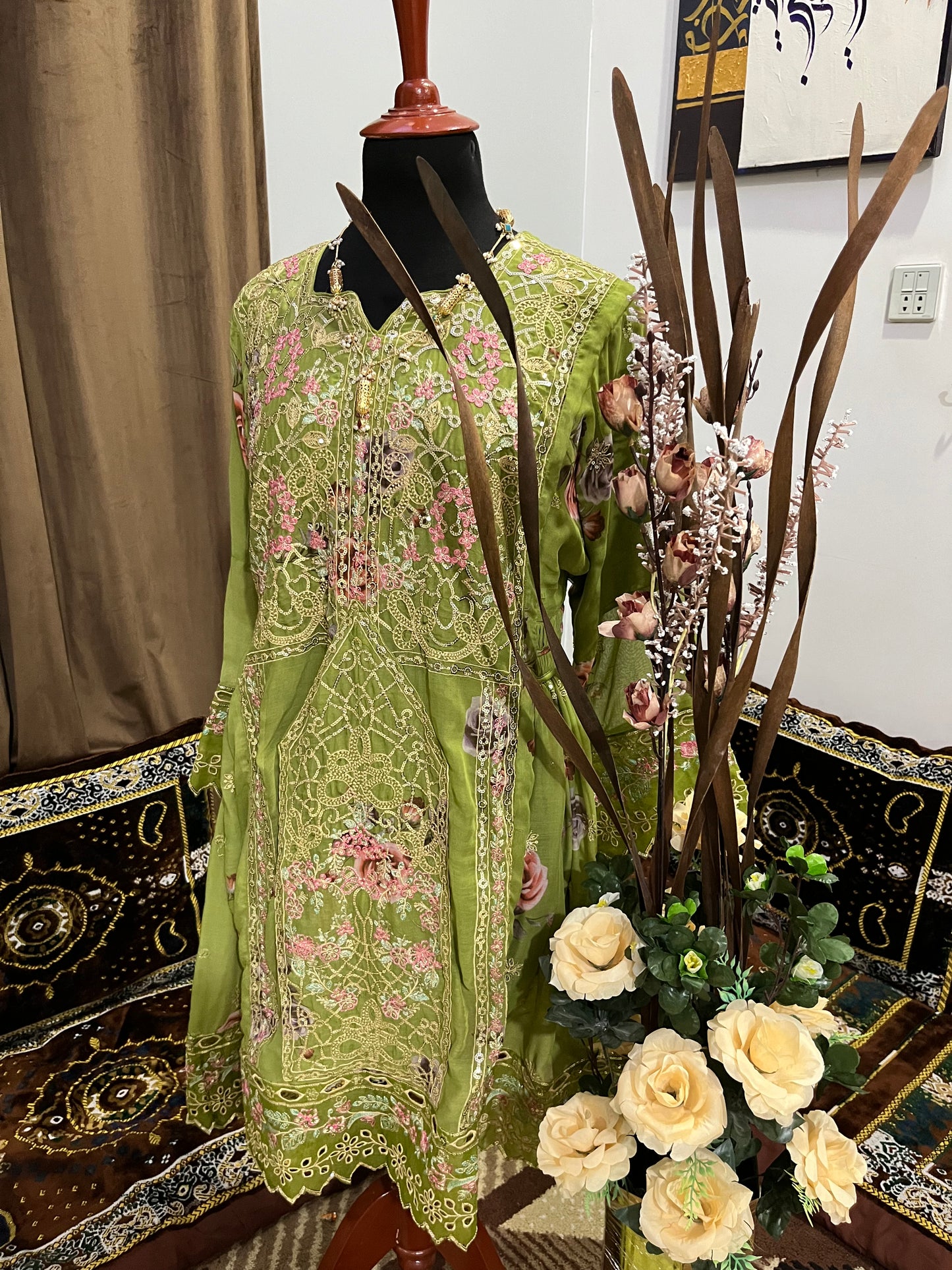 Balochi Dress Laserkari Green