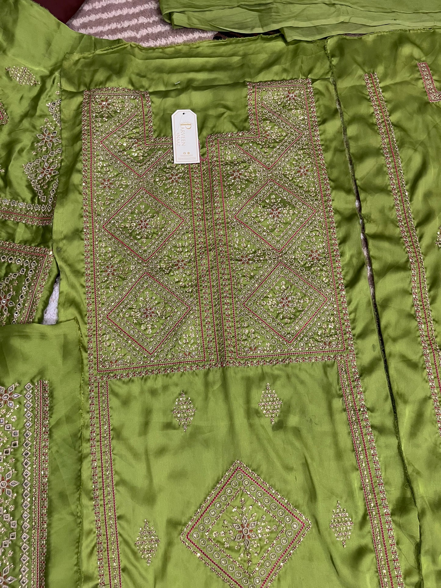 Balochi Kurta Parrot Green 3 pcs (Unstitched/Stitched Both available)
