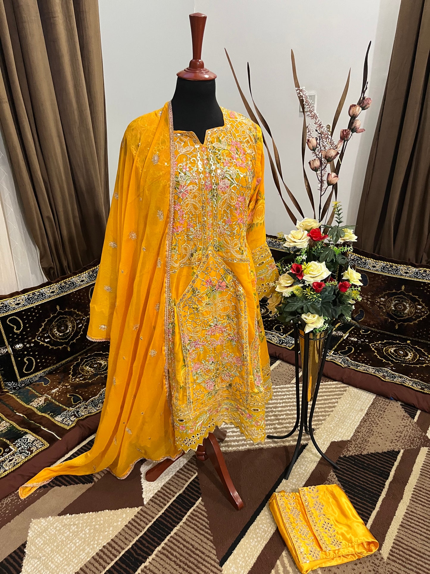 Balochi Dress Laserkari Yellow