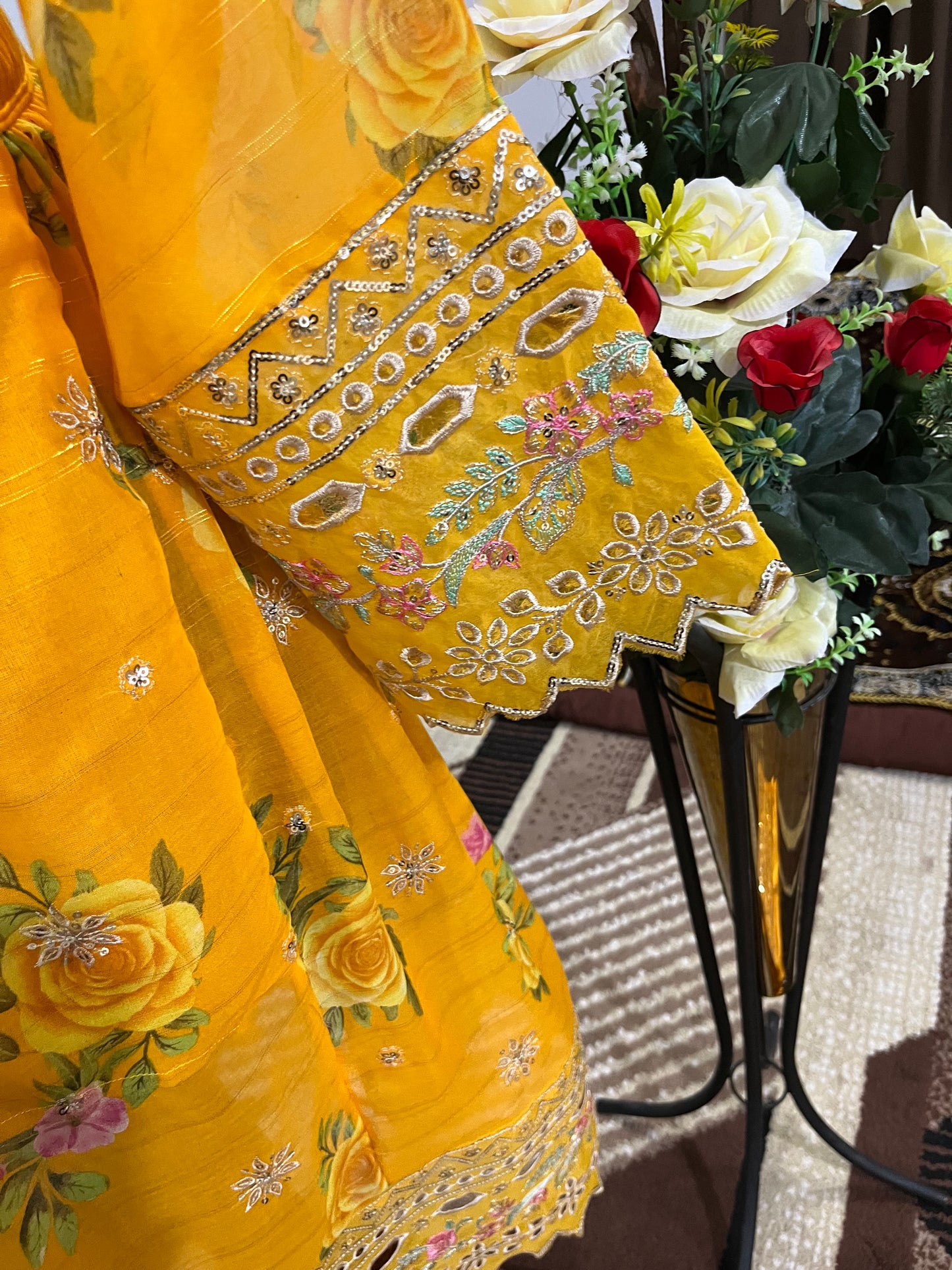 Balochi Dress Laserkari Yellow