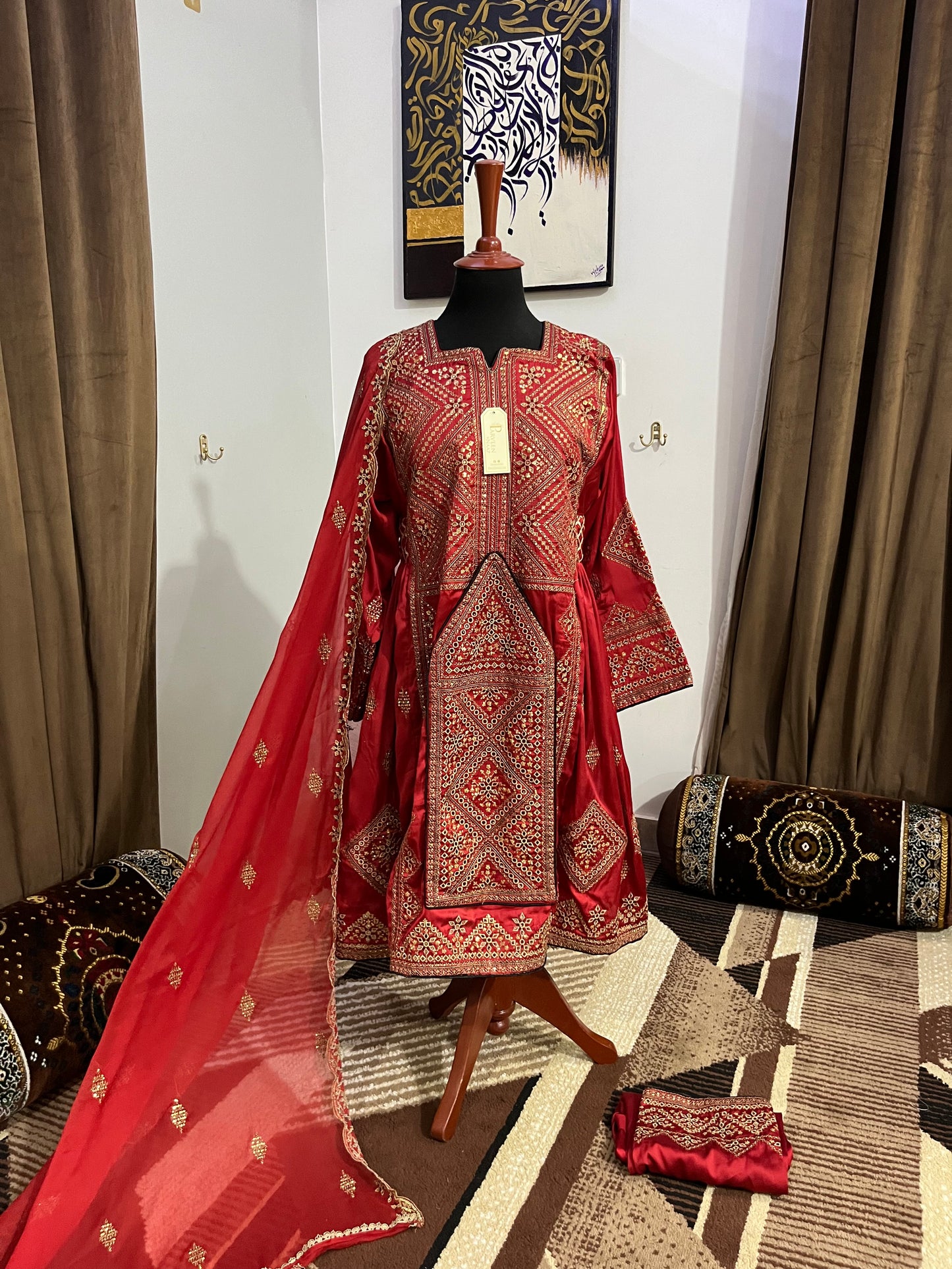Balochi Dress ChikanKari Red By Manahil & Merab