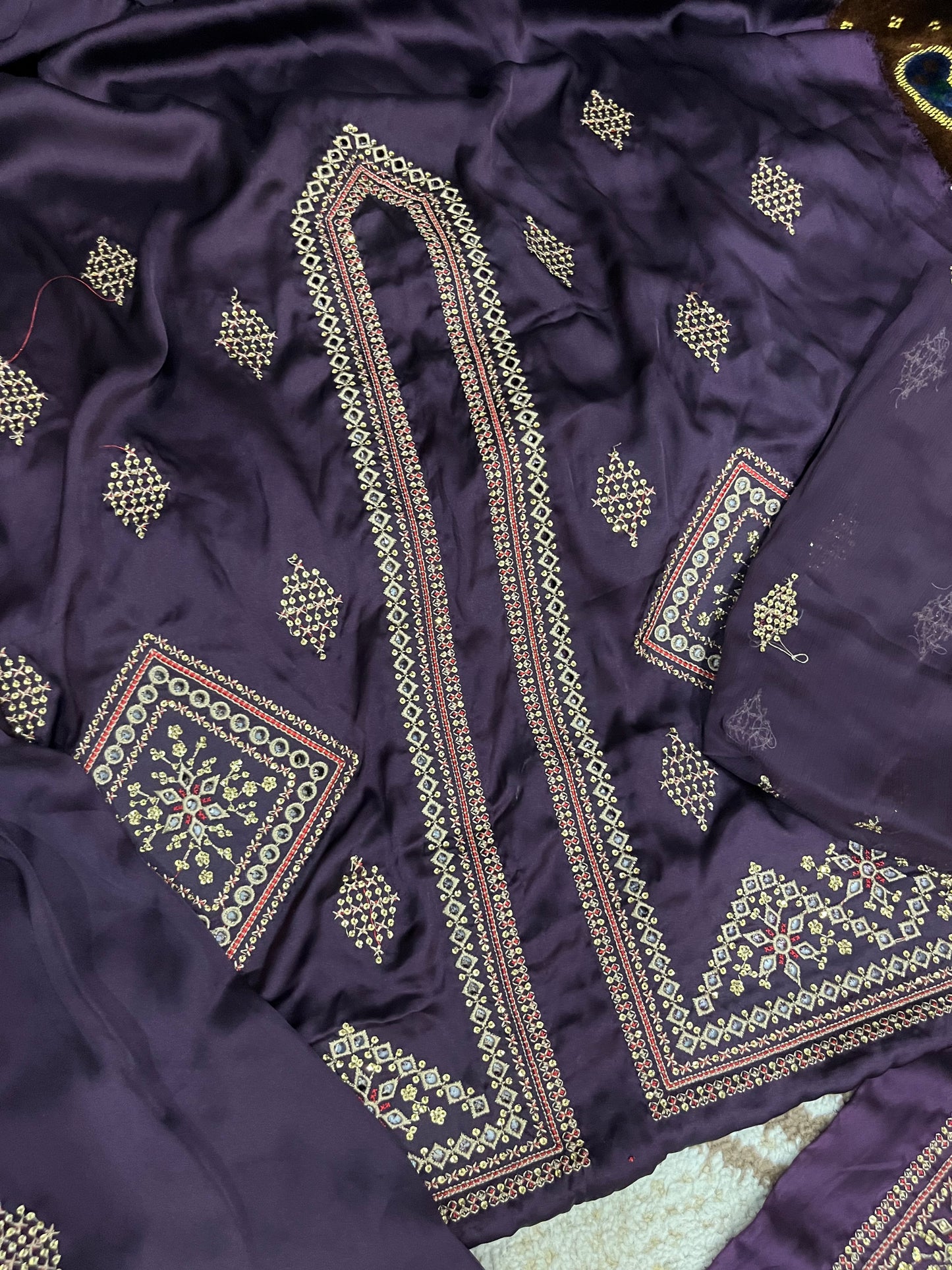 Balochi Kurta Purple 3 pcs (Unstitched/Stitched Both available)