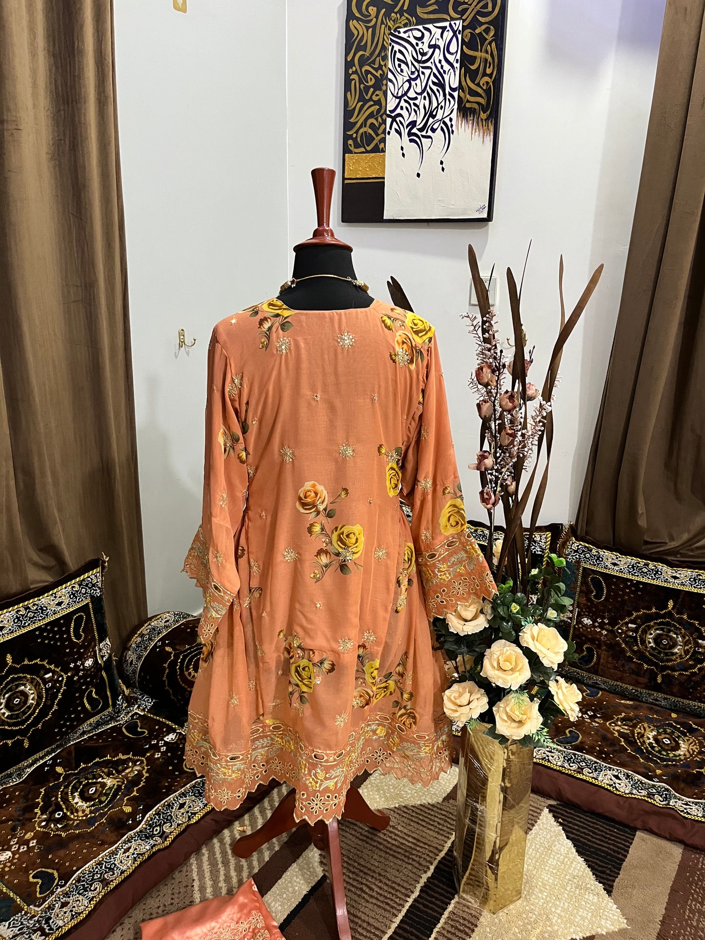 Balochi Dress Laserkari Peach