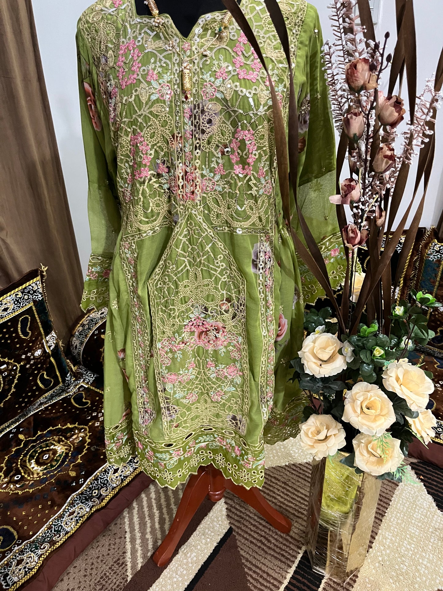Balochi Dress Laserkari Green