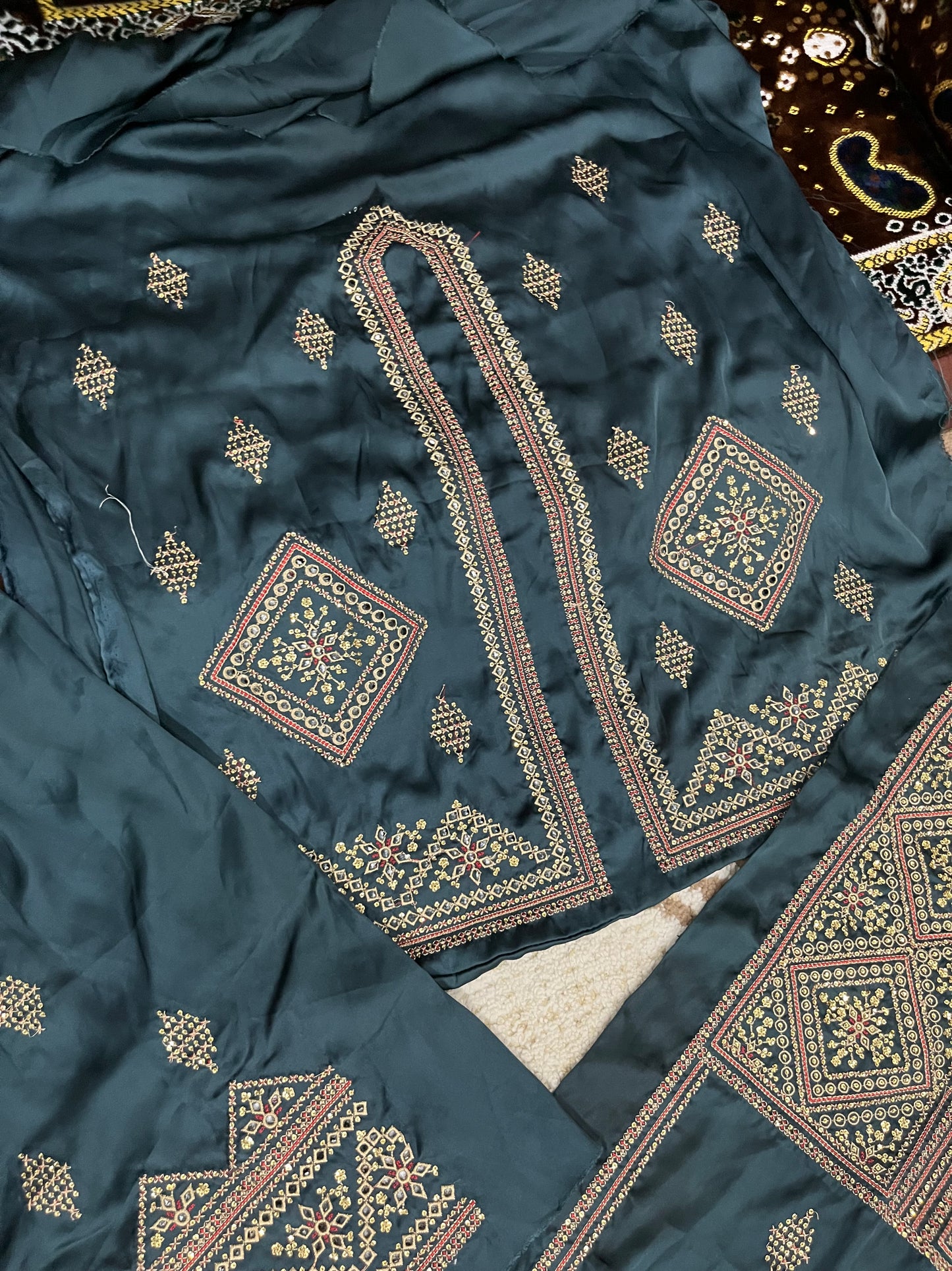 Balochi Kurta Danim Green 3 pcs (Unstitched/Stitched Both available)