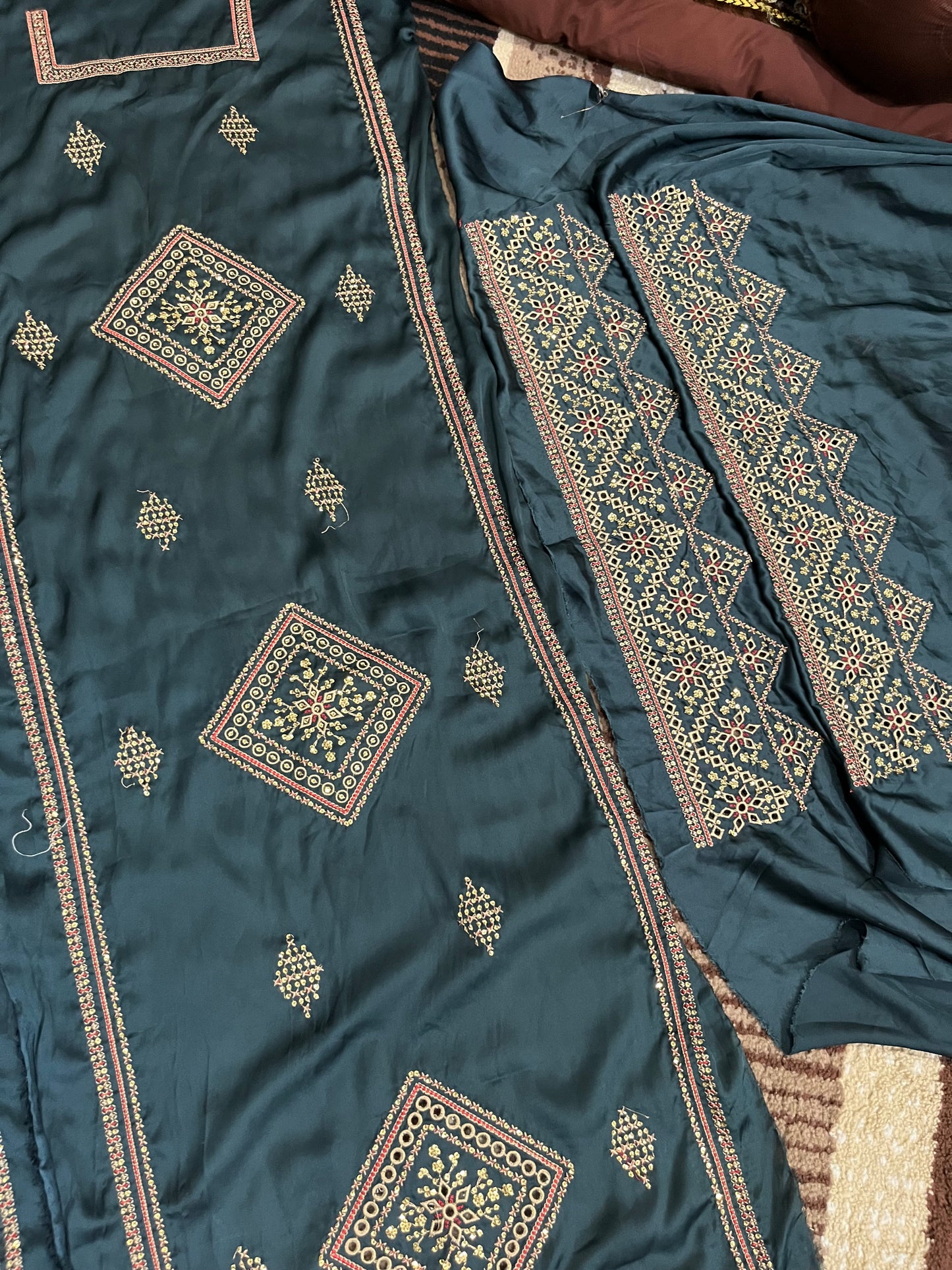 Balochi Kurta Danim Green 3 pcs (Unstitched/Stitched Both available)