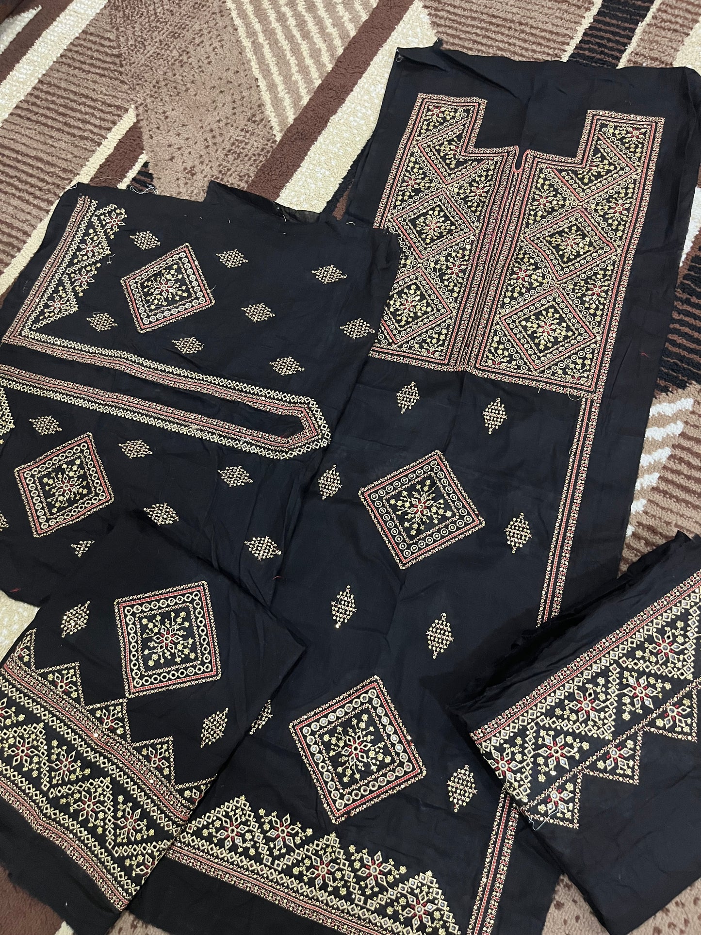 Balochi Kurta 3 pcs Black (Unstitched/Stitched Both available)