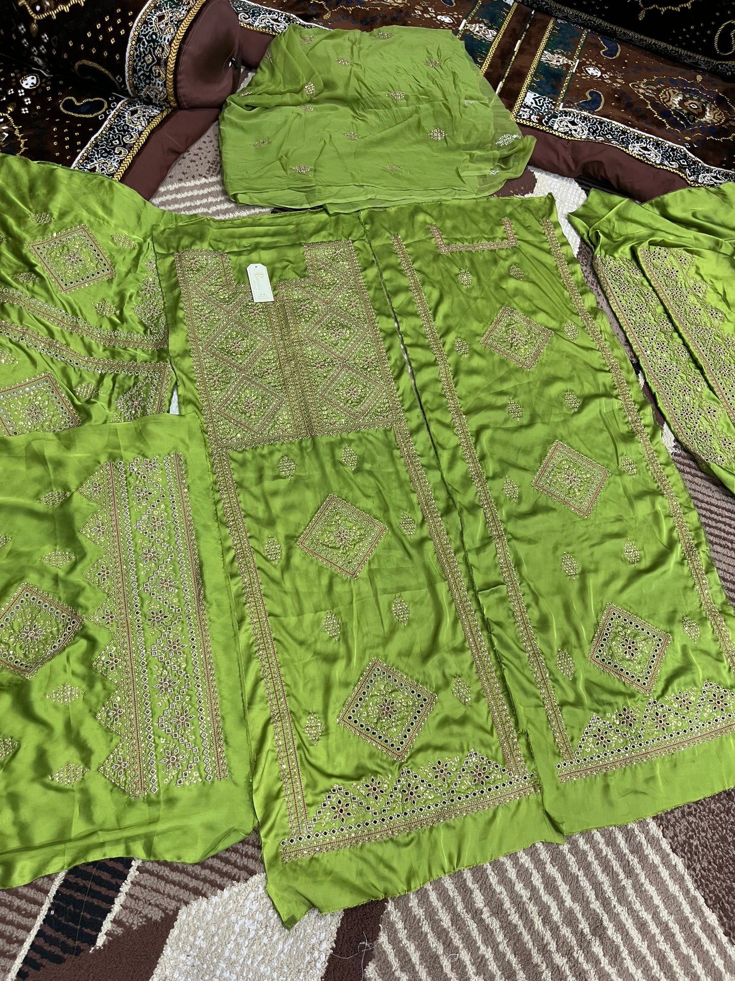 Balochi Kurta Parrot Green 3 pcs (Unstitched/Stitched Both available)