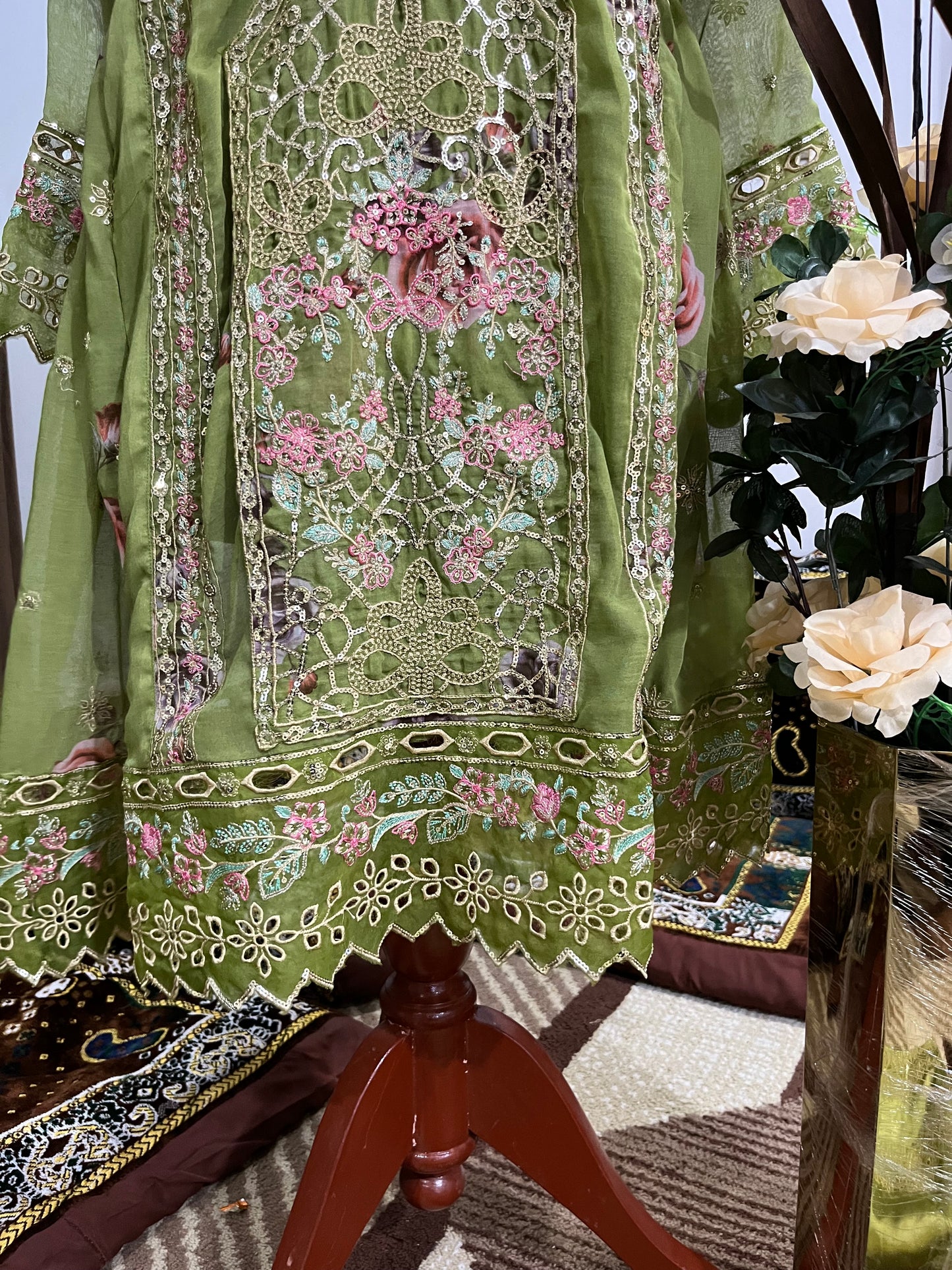 Balochi Dress Laserkari Green