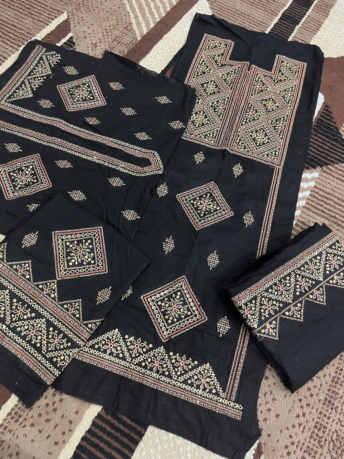 Balochi Kurta 3 pcs Black (Unstitched/Stitched Both available)