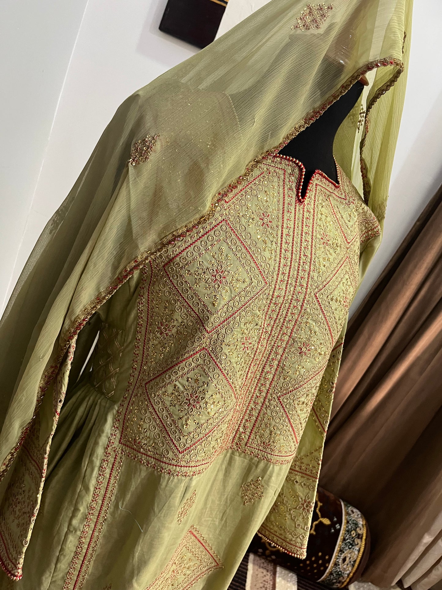 Balochi Kurta 3 pcs light Green Shade (Unstitched/Stitched Both available)