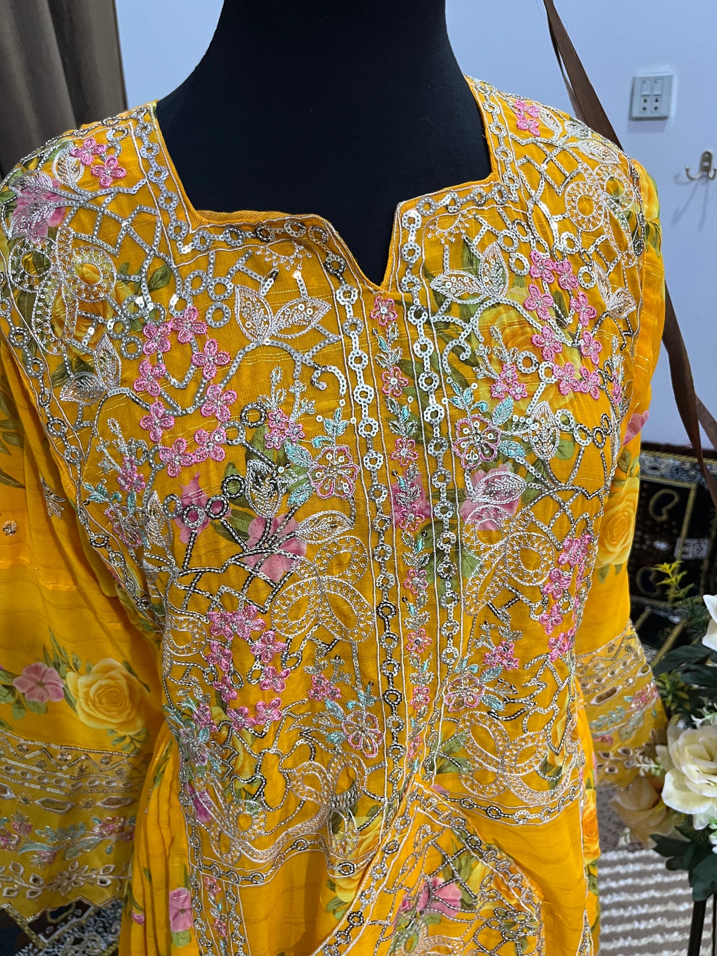 Balochi Dress Laserkari Yellow