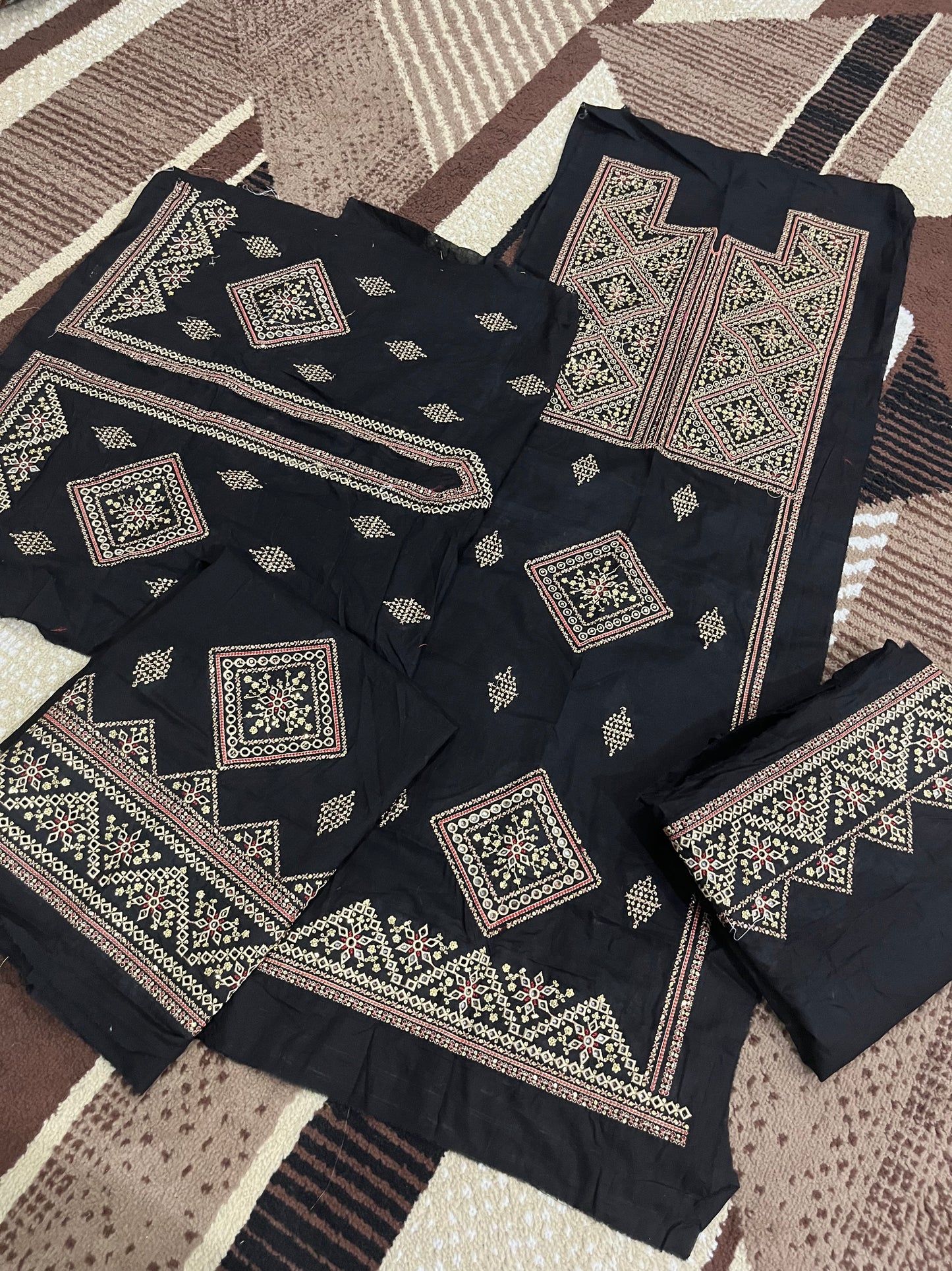 Balochi Kurta 3 pcs Black (Unstitched/Stitched Both available)