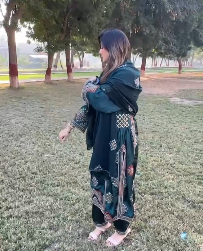 Balochi Kurta Danim Green 3-Piece (Unstitched/Stitched Both available)