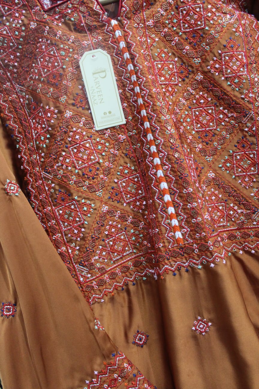 Balochi Kurta Mustard 3-Piece (Unstitched/Stitched Both available)