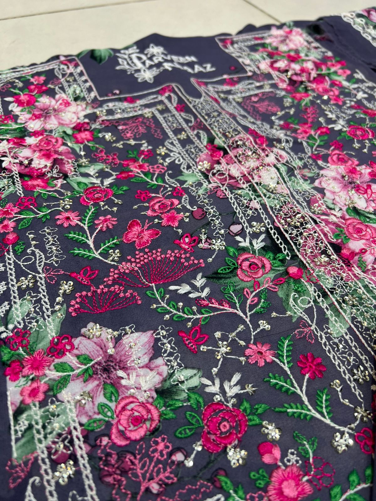 Balochi Dress ChikanKari Dark Grey