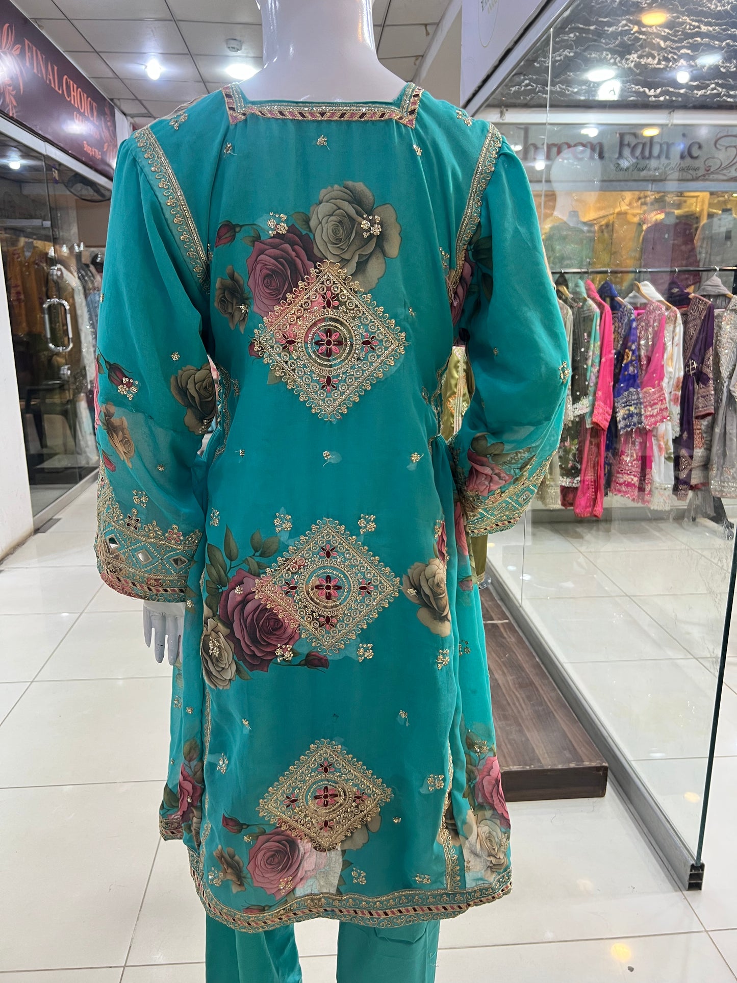 Balochi Formal Dress Ferozi