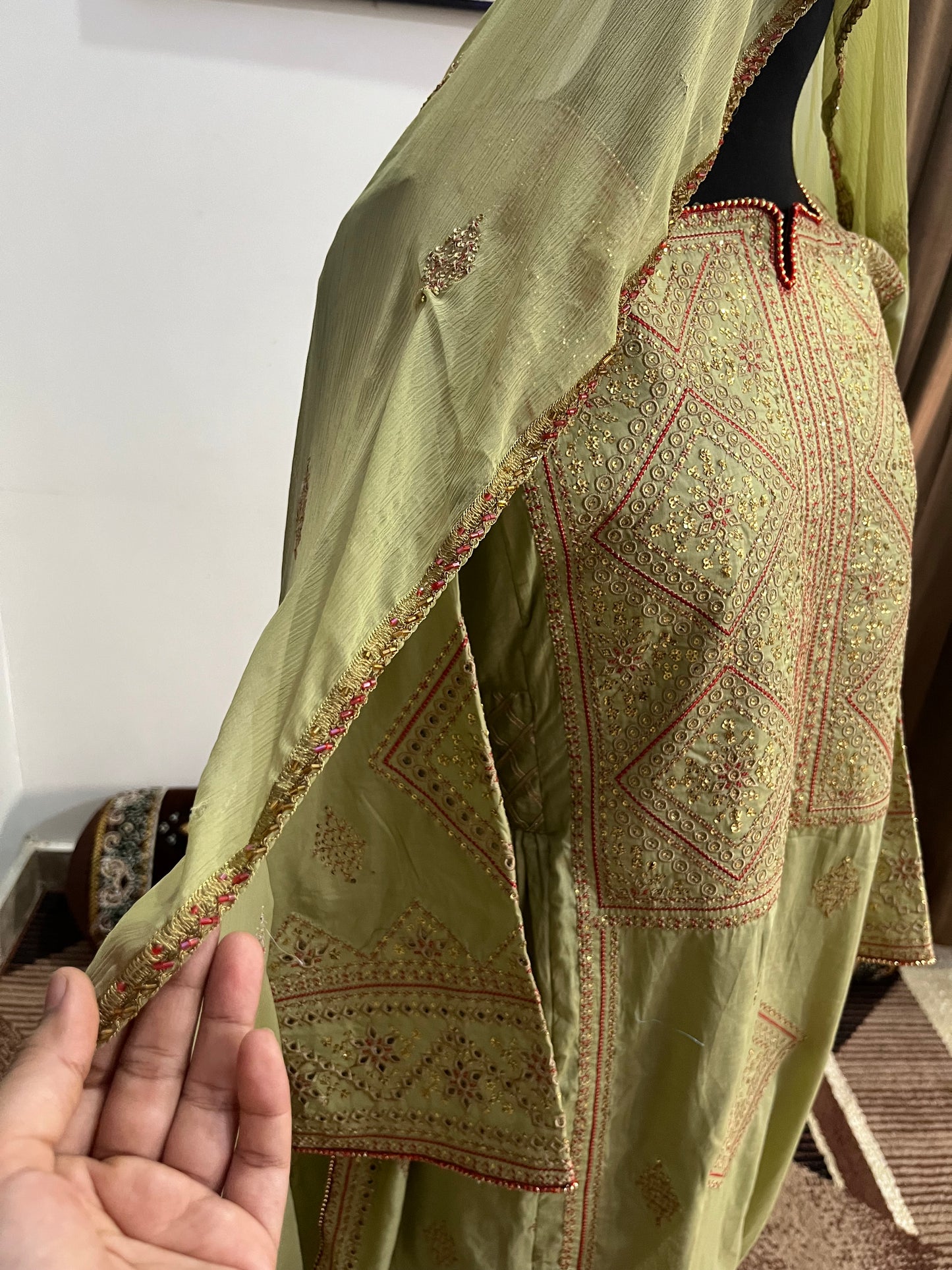 Balochi Kurta 3 pcs light Green Shade  (Unstitched/Stitched Both available)