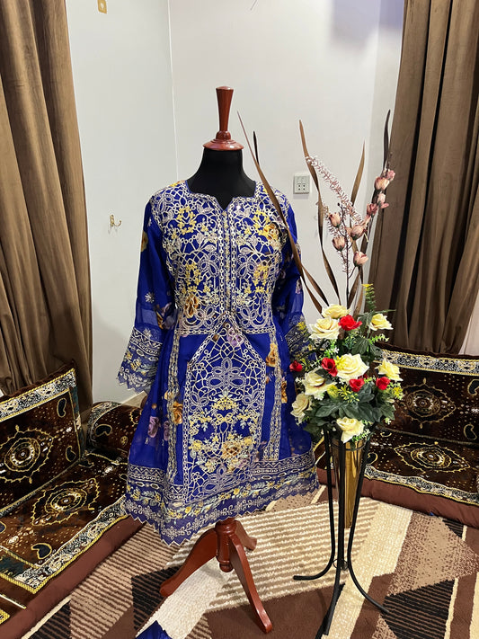 Balochi Dress Laserkari Blue