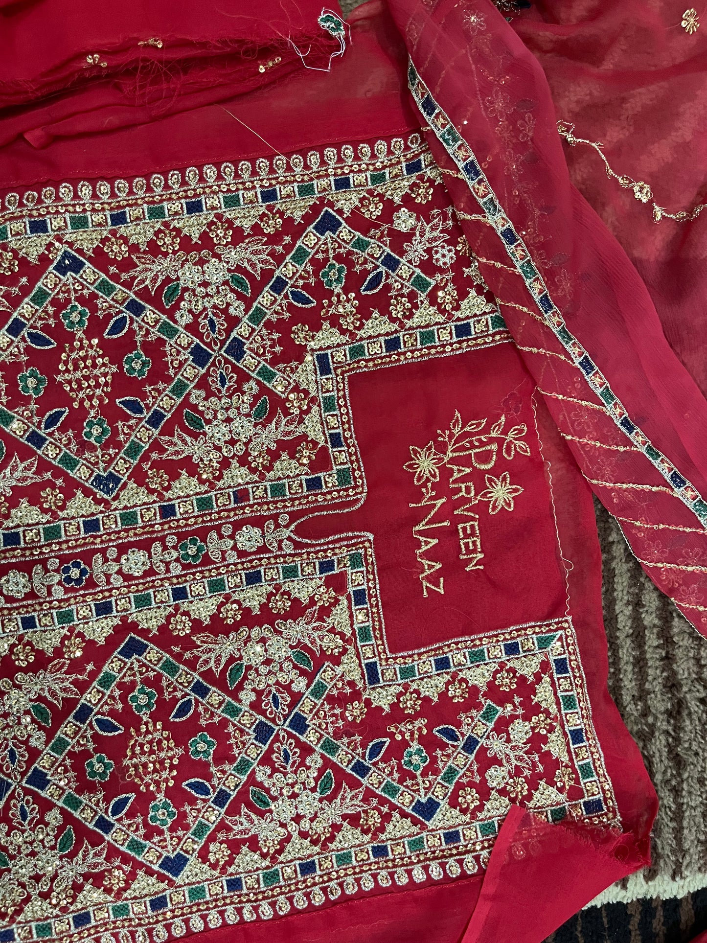 Balochi Formal Dress Red by Moomal Manahil