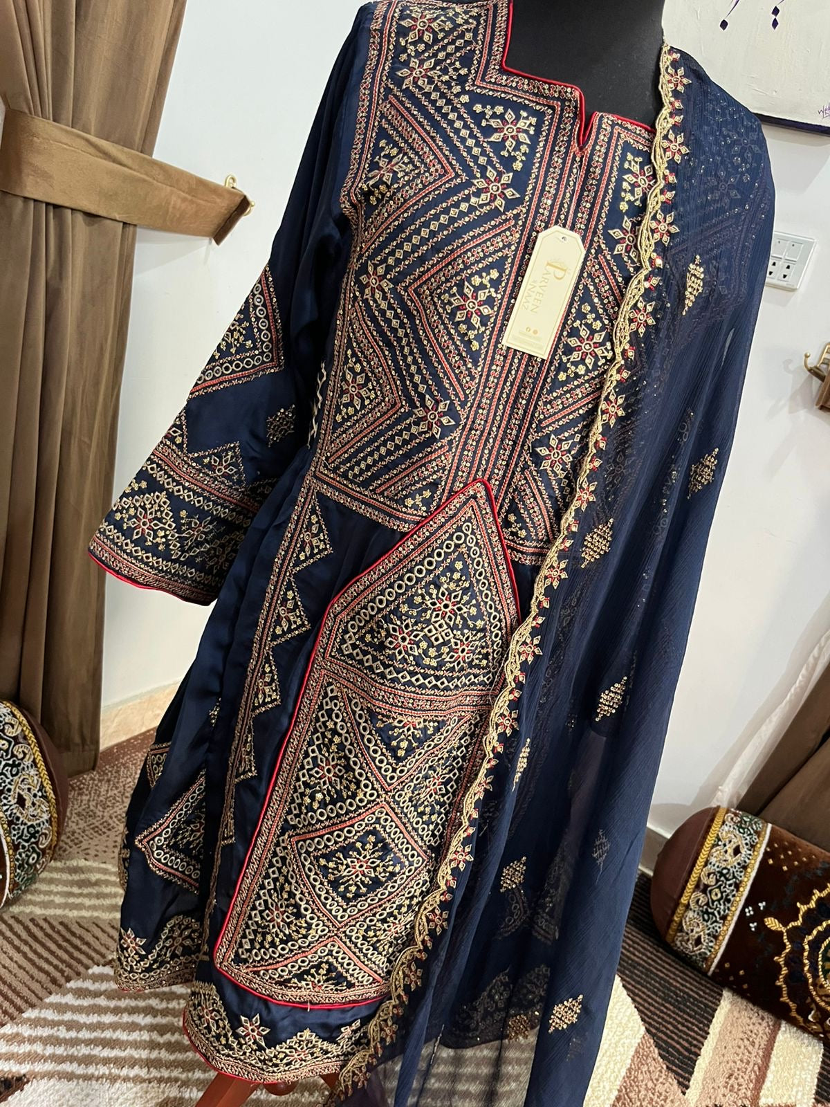 Balochi Dress ChikanKari Navy Blue By Manahil & Merab