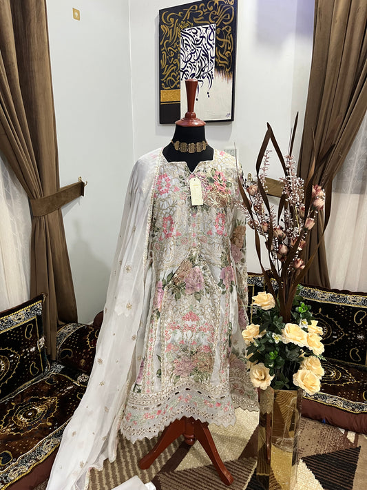 Balochi Dress Laserkari White