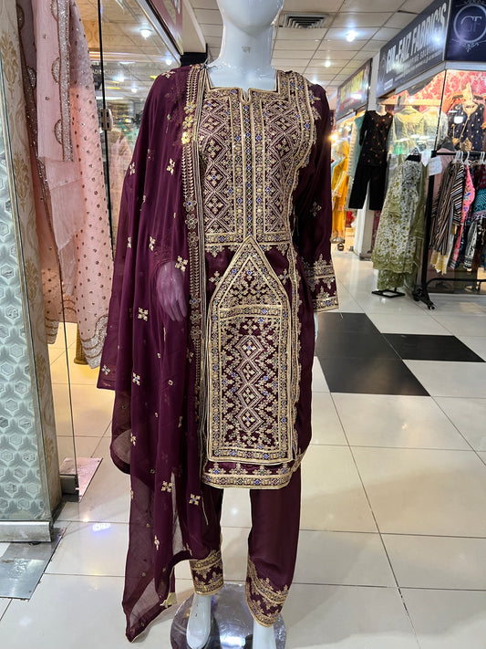 Balochi Formal Dress D#23 Mahroon