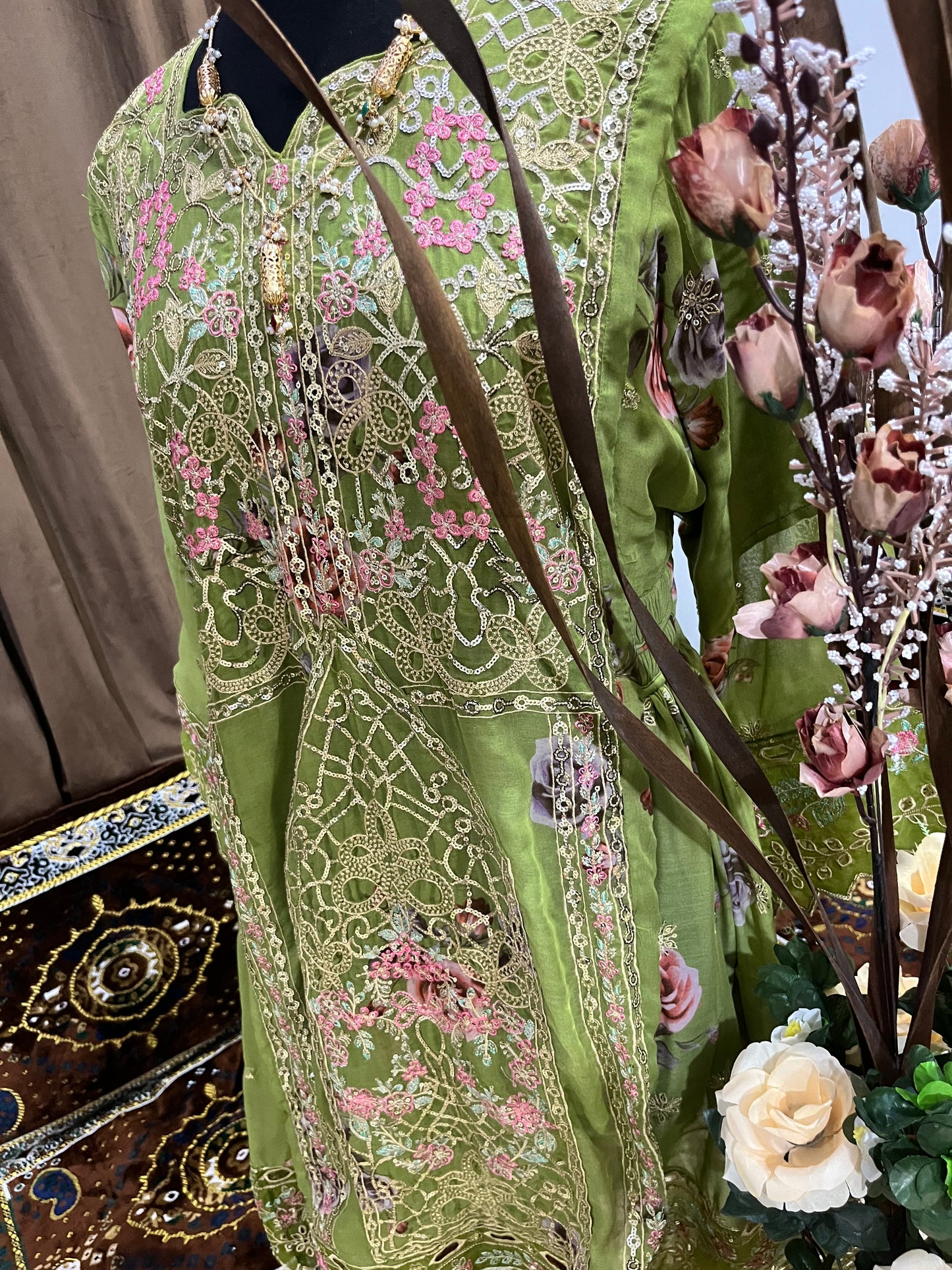 Balochi Dress Laserkari Green