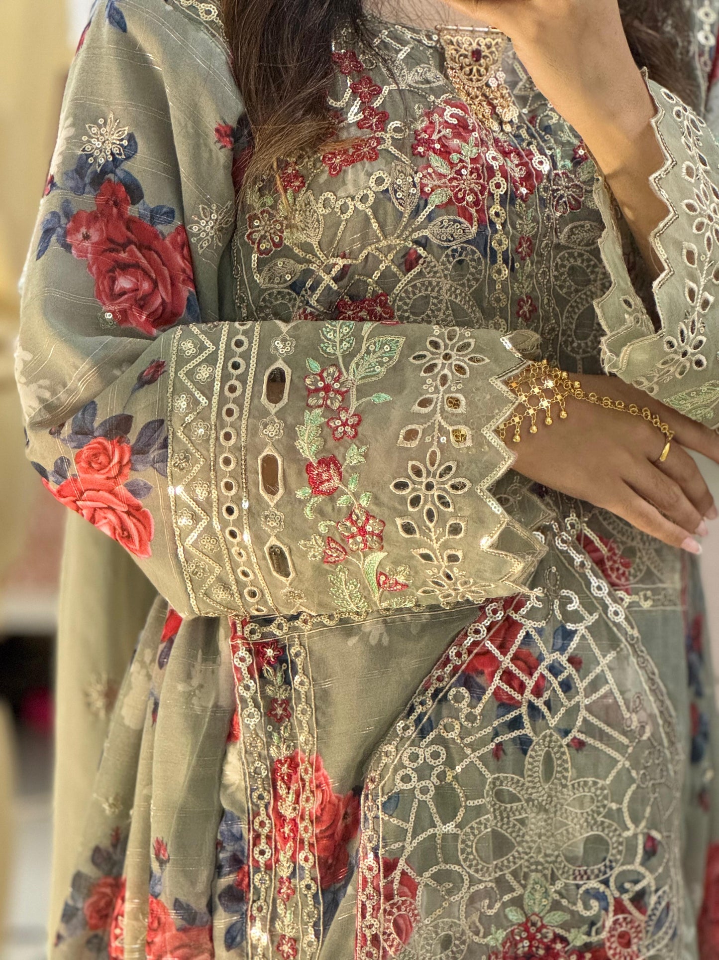 Balochi Dress Laserkari Grey