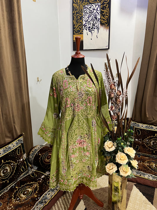 Balochi Dress Laserkari Green