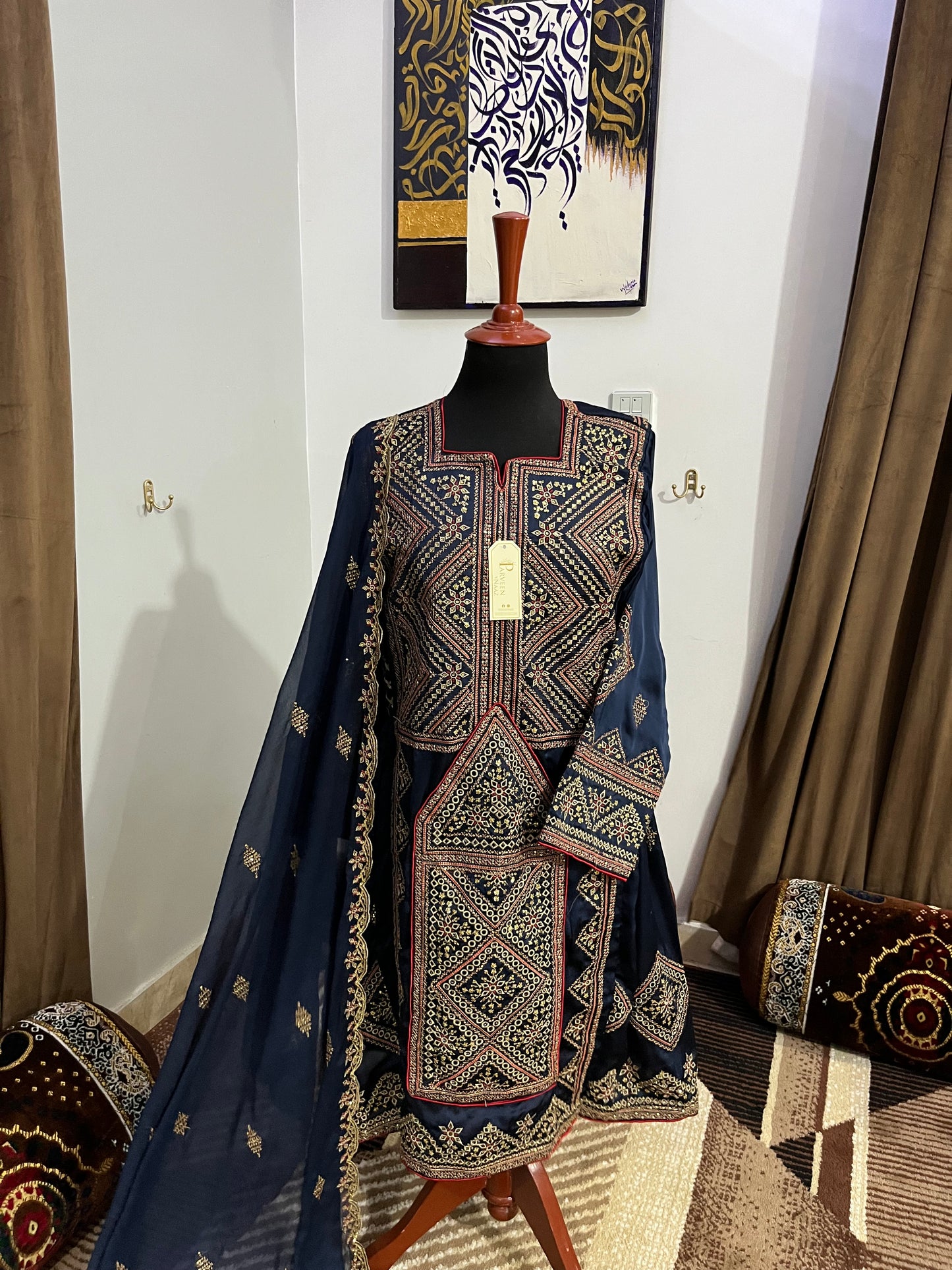 Balochi Dress ChikanKari Navy Blue By Manahil & Merab